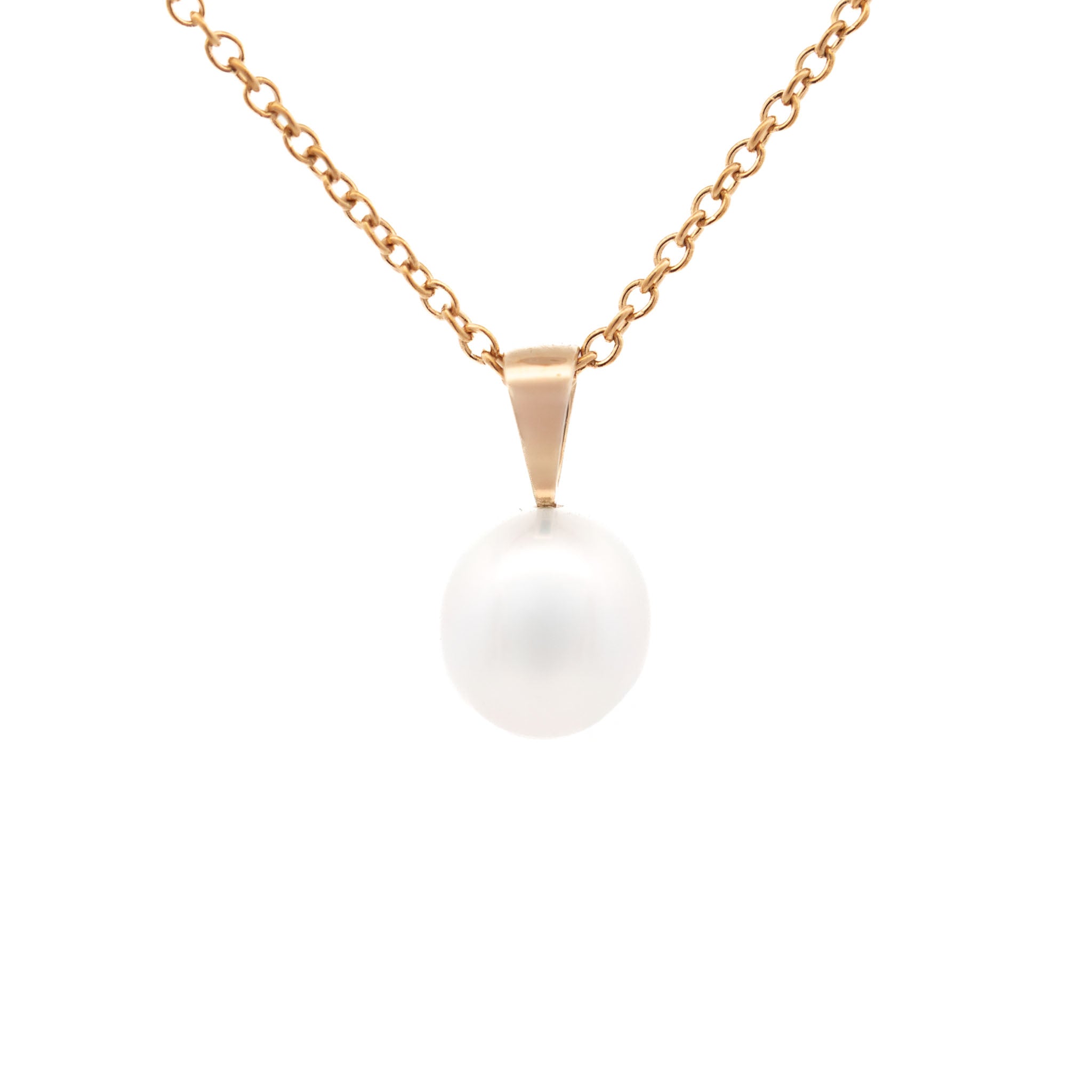 9K Yellow Gold Australian South Sea 9-10 mm Cultured Pearl Pendant front view