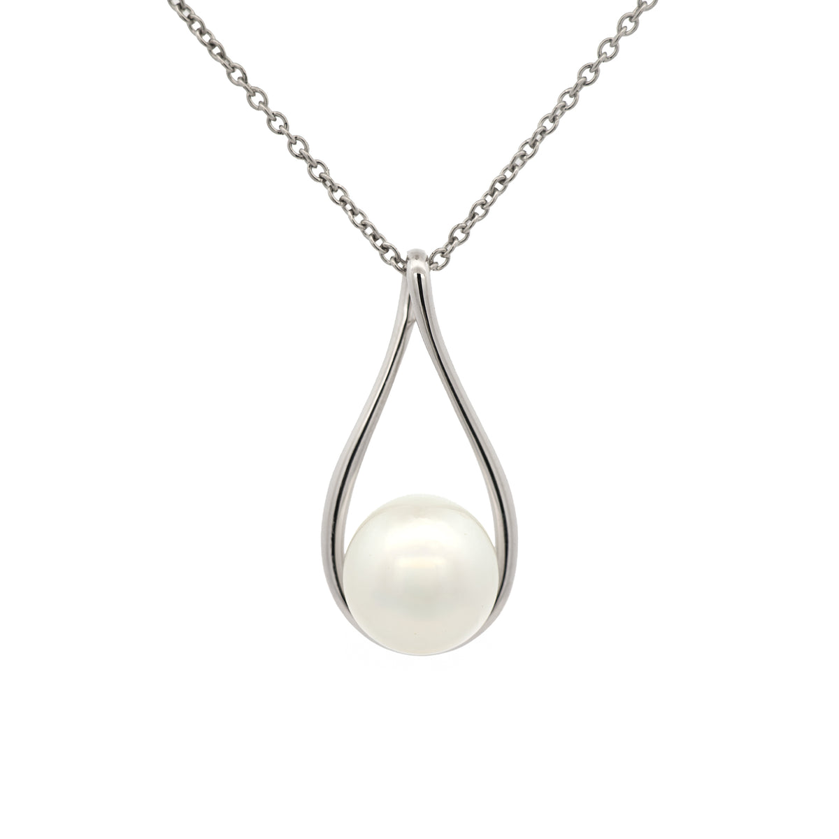 9K White Gold Australian South Sea 11-12 mm Cultured Pearl Pendant front view