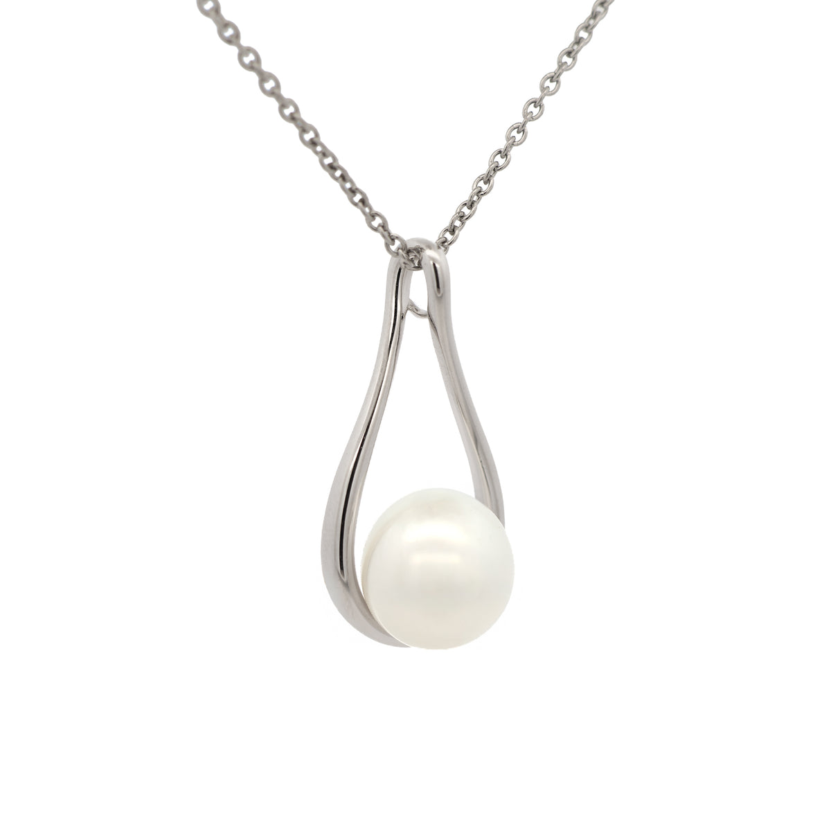 9K White Gold Australian South Sea 11-12 mm Cultured Pearl Pendant side view