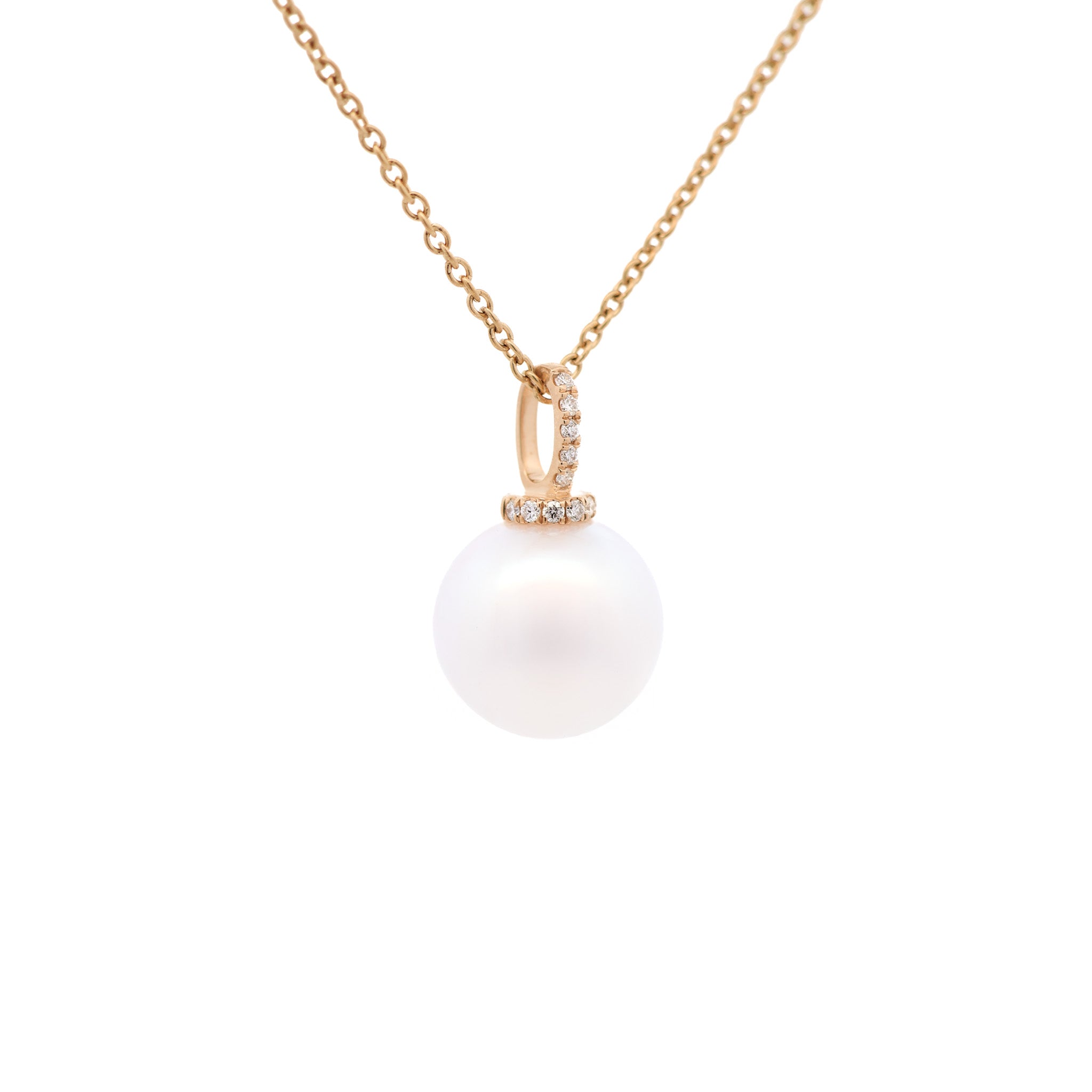 9K Yellow Gold Australian South Sea 13-14 mm Cultured Pearl and Diamond Pendant side view