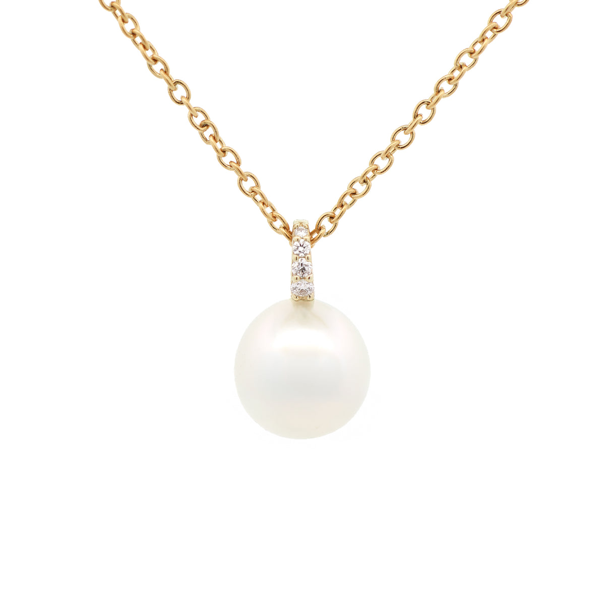 9K Yellow Gold Australian South Sea 10-11 mm Cultured Pearl and Diamond Pendant front view