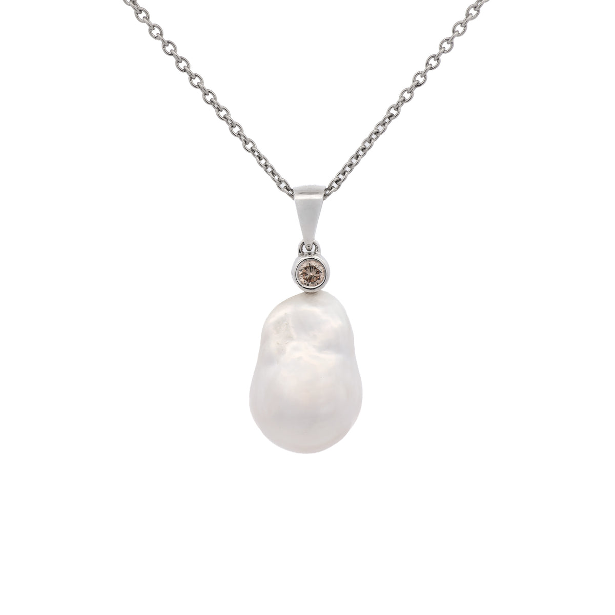 9K White Gold Australian South Sea 13-14 mm Cultured Pearl Pendant front view