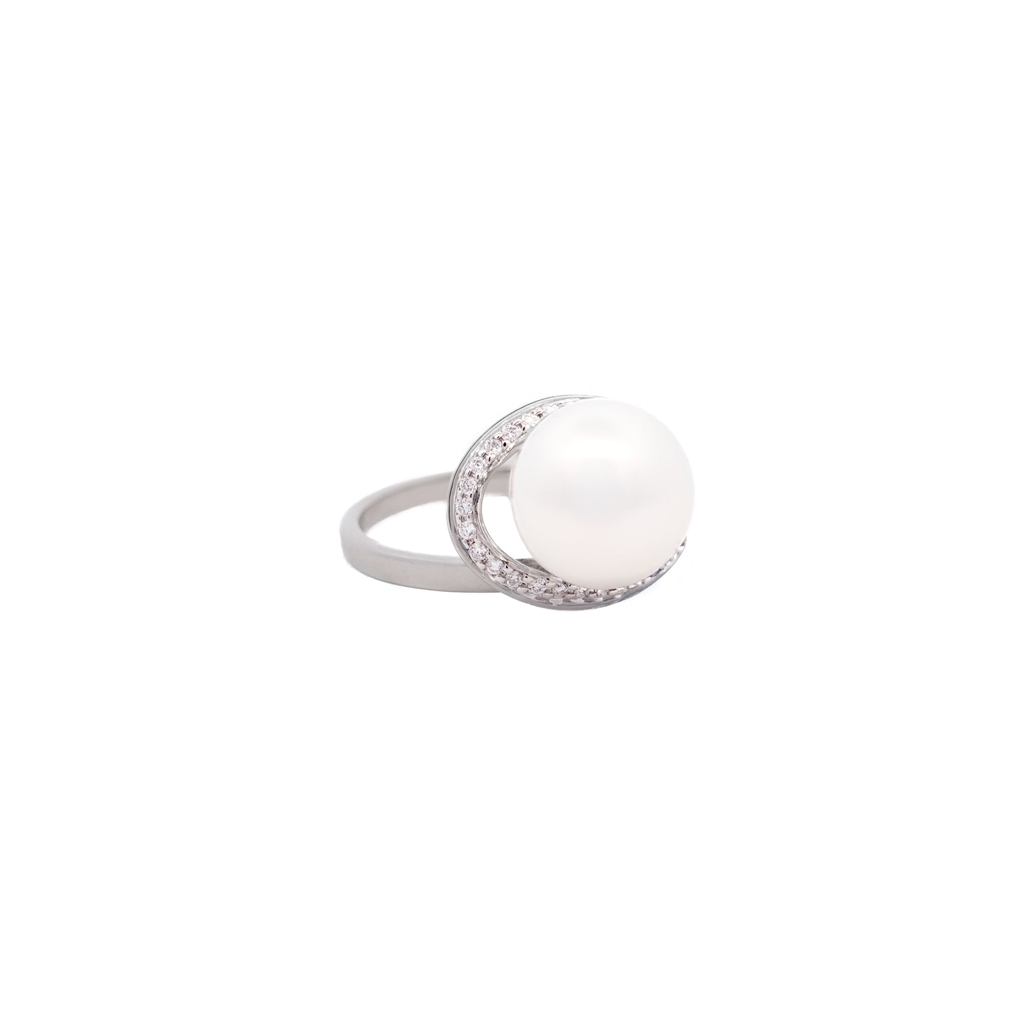 18K White Gold Australian South Sea 10-11 mm Cultured Pearl and Diamond Ring front view