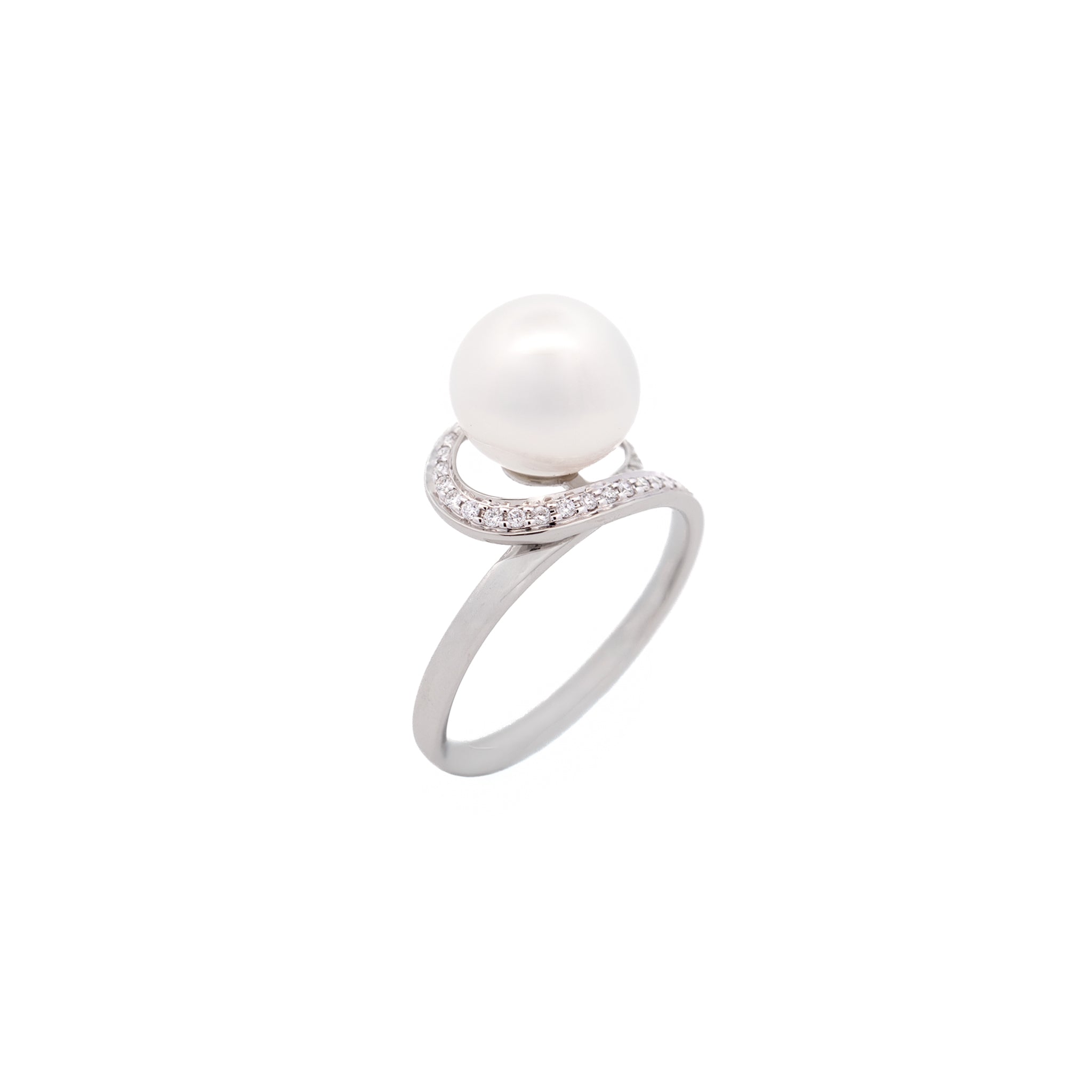 18K White Gold Australian South Sea 10-11 mm Cultured Pearl and Diamond Ring side view