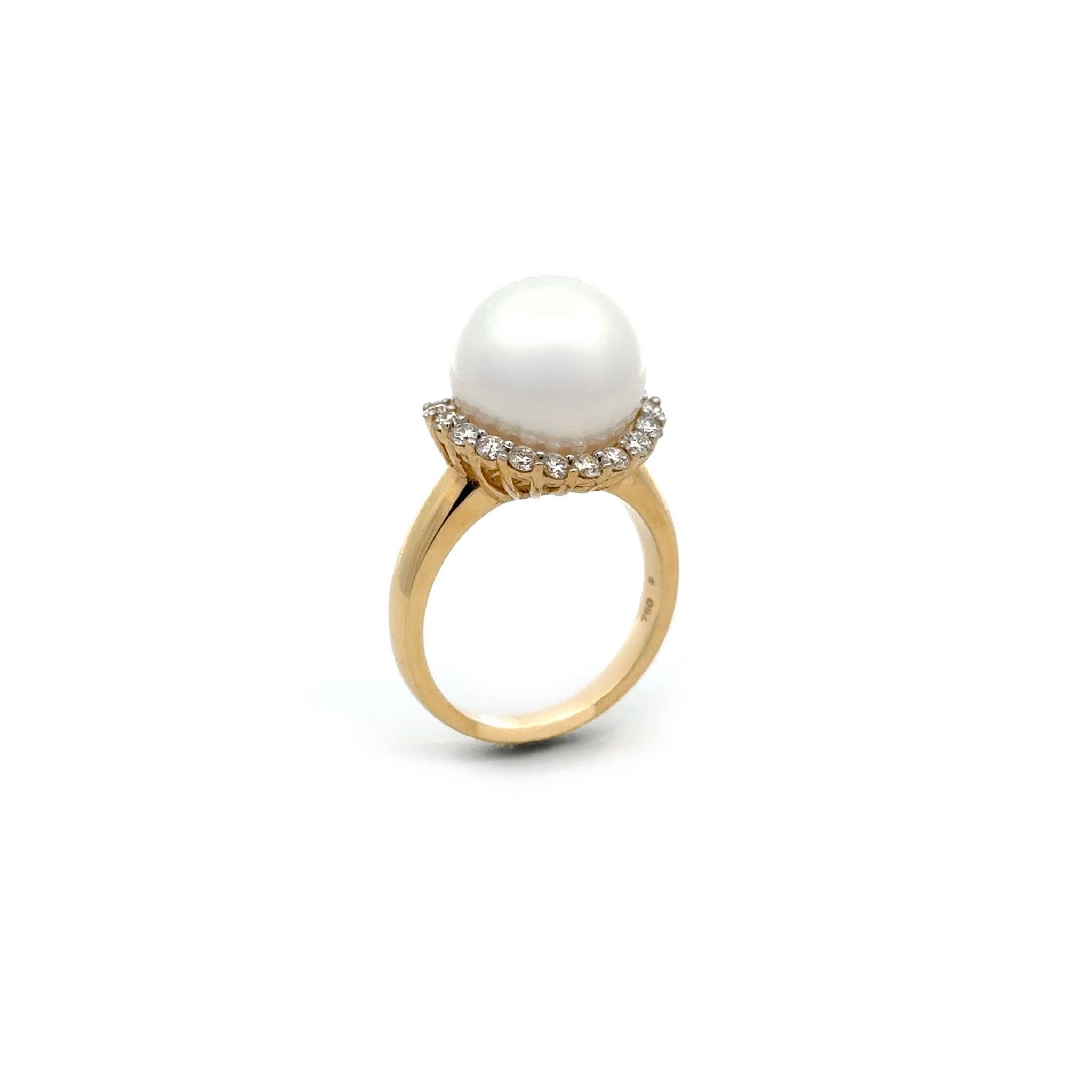 18K Yellow Gold Australian South Sea 12-13mm Cultured Pearl and Diamond Ring side view