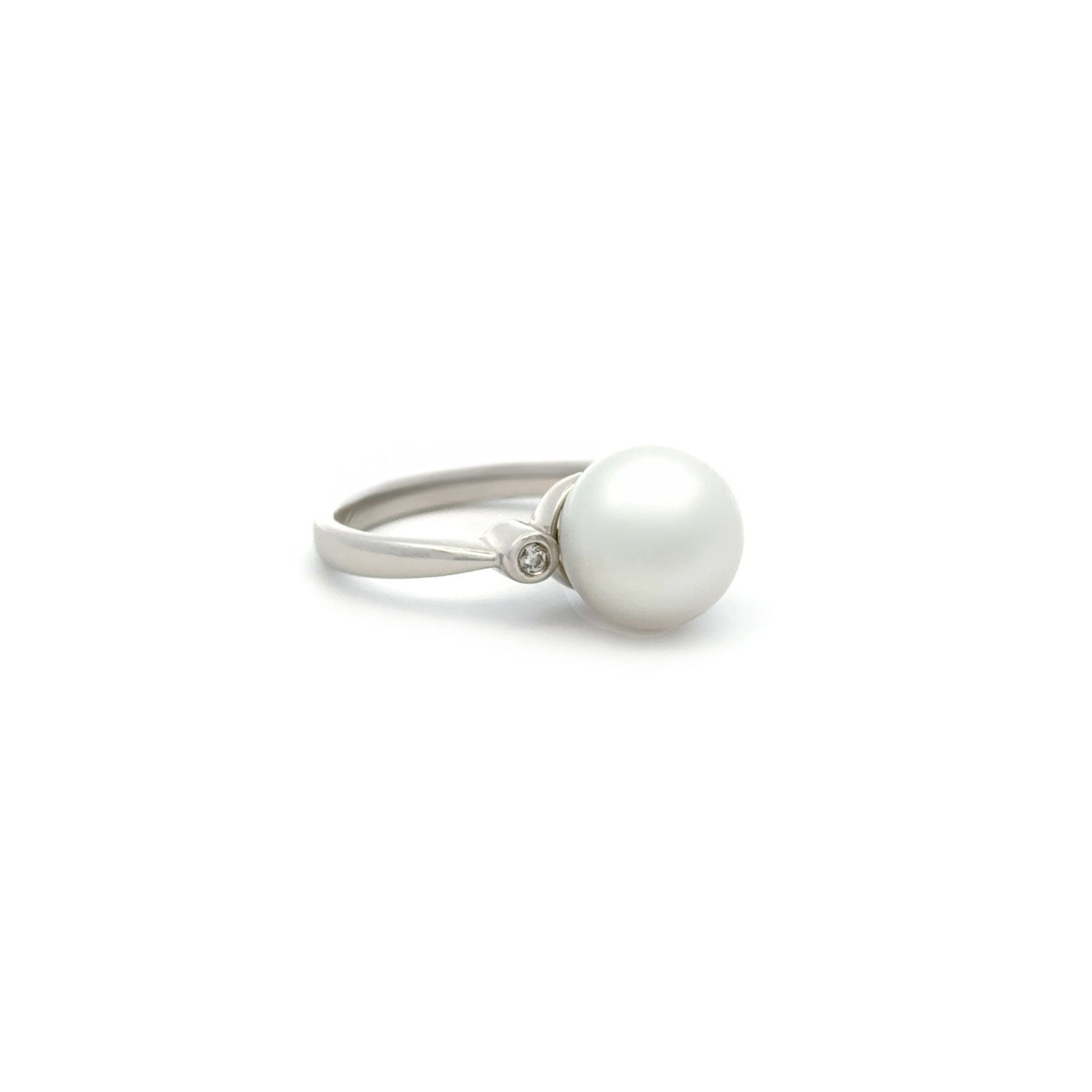 Sterling Silver Australian South Sea 11-12mm Cultured Pearl and Diamond Ring front view