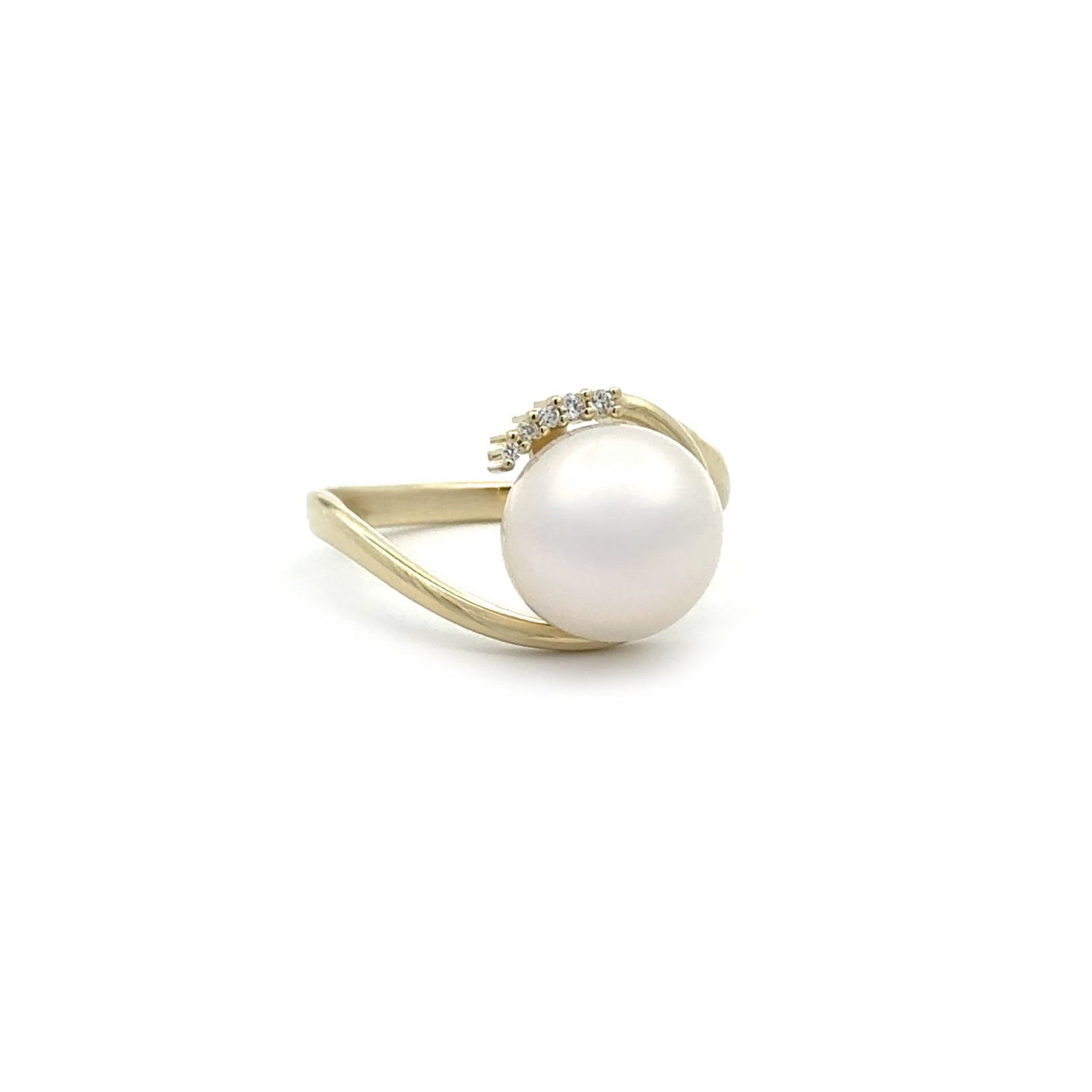 9K Yellow Gold Australian South Sea 10-11mm Cultured Pearl and Diamond Ring front view