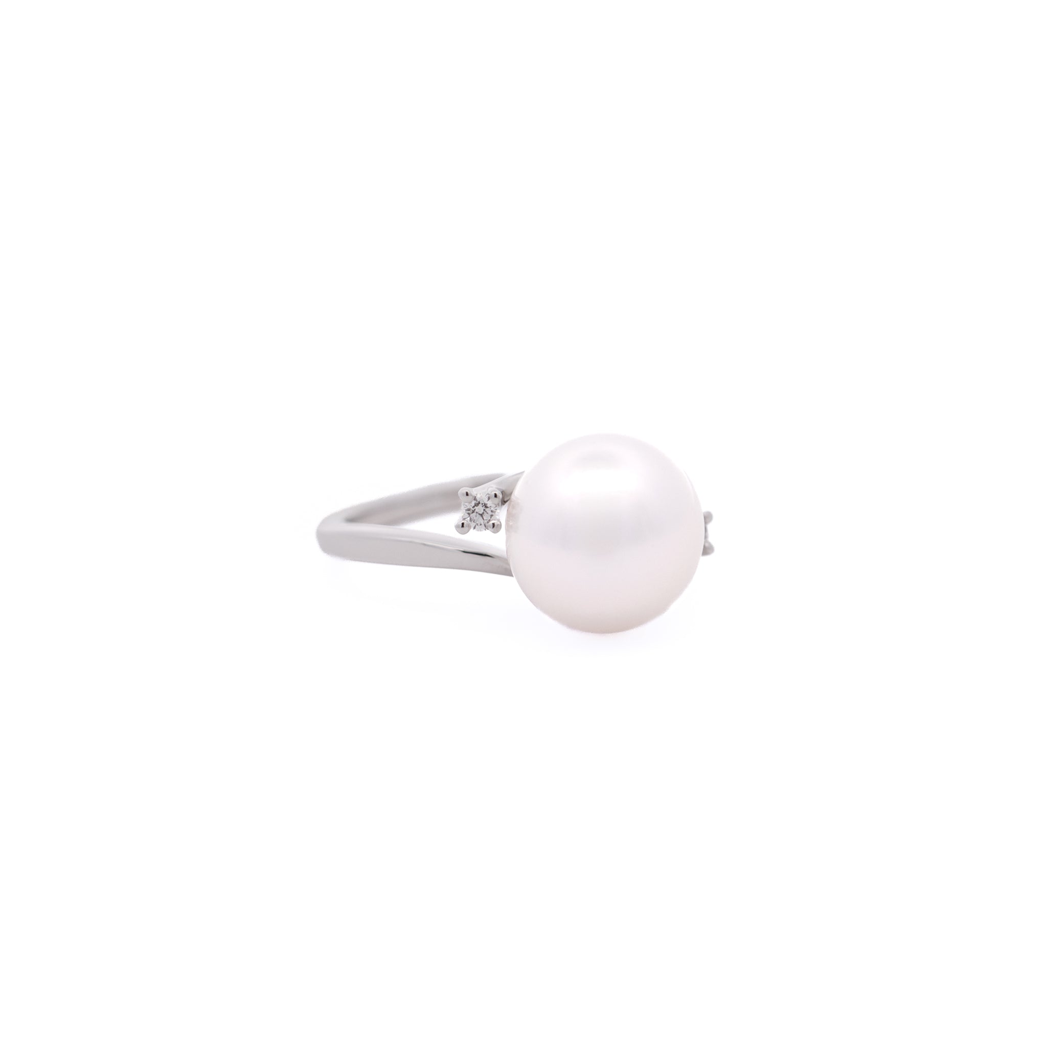 9K White Gold Australian South Sea 10-11 mm Cultured Pearl and Diamond Ring front view