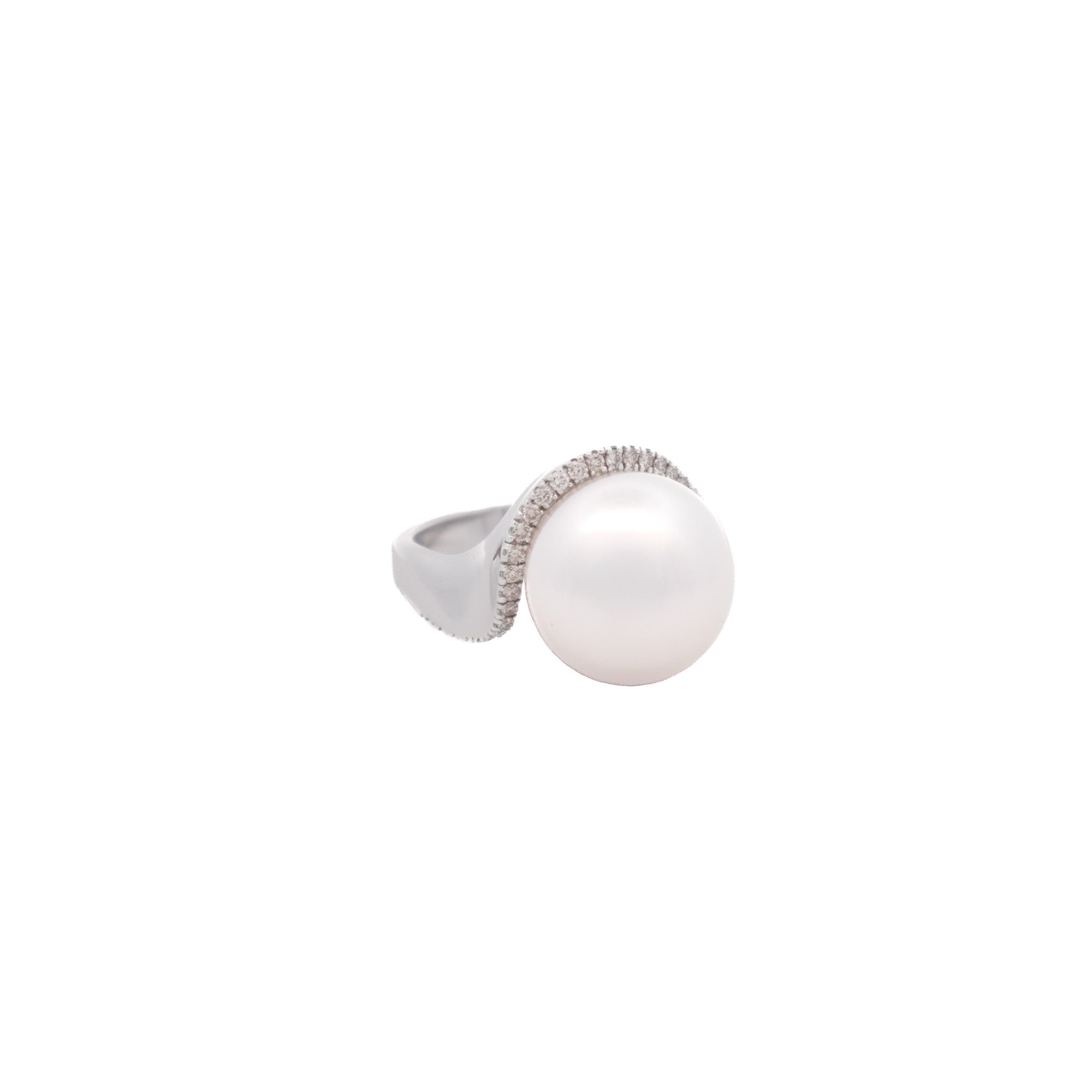 9K White Gold Australian South Sea 12-13 mm Cultured Pearl and Diamond Ring front view
