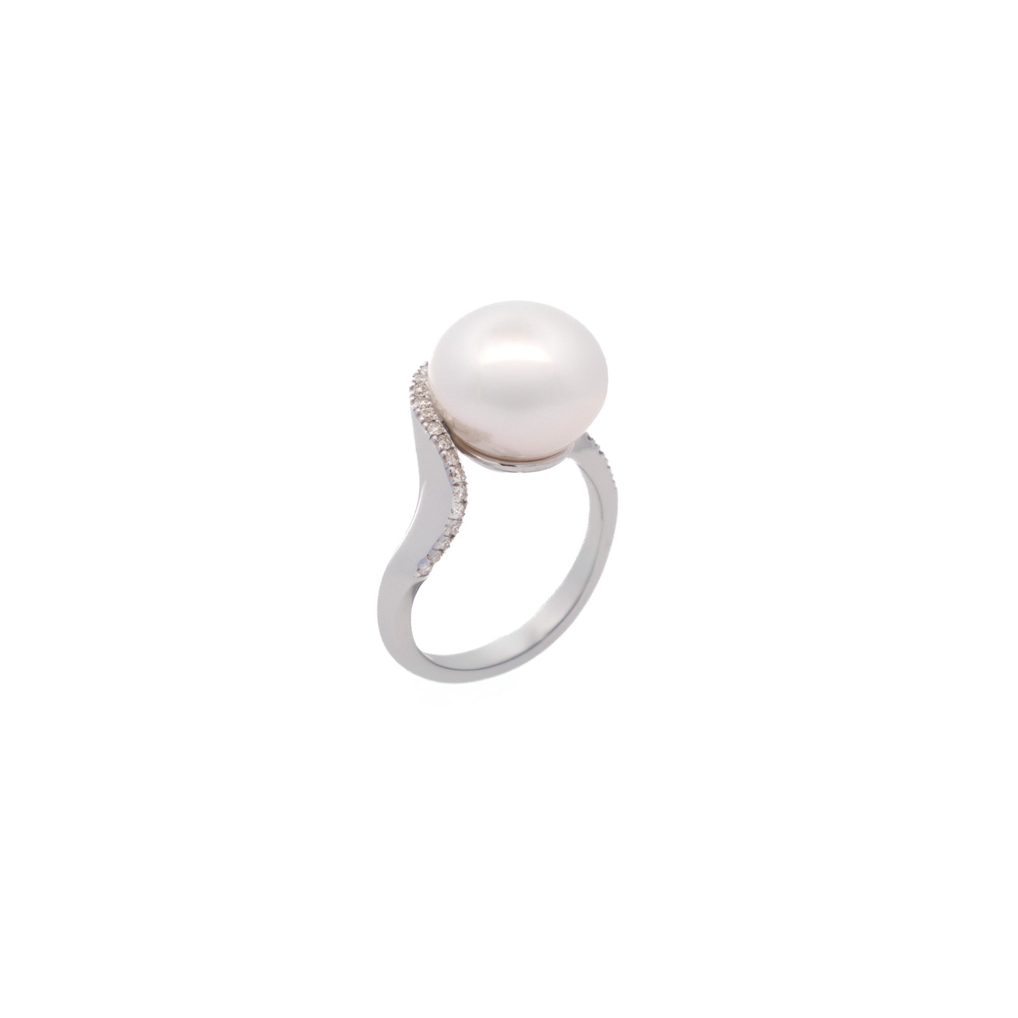 9K White Gold Australian South Sea 12-13 mm Cultured Pearl and Diamond Ring side view