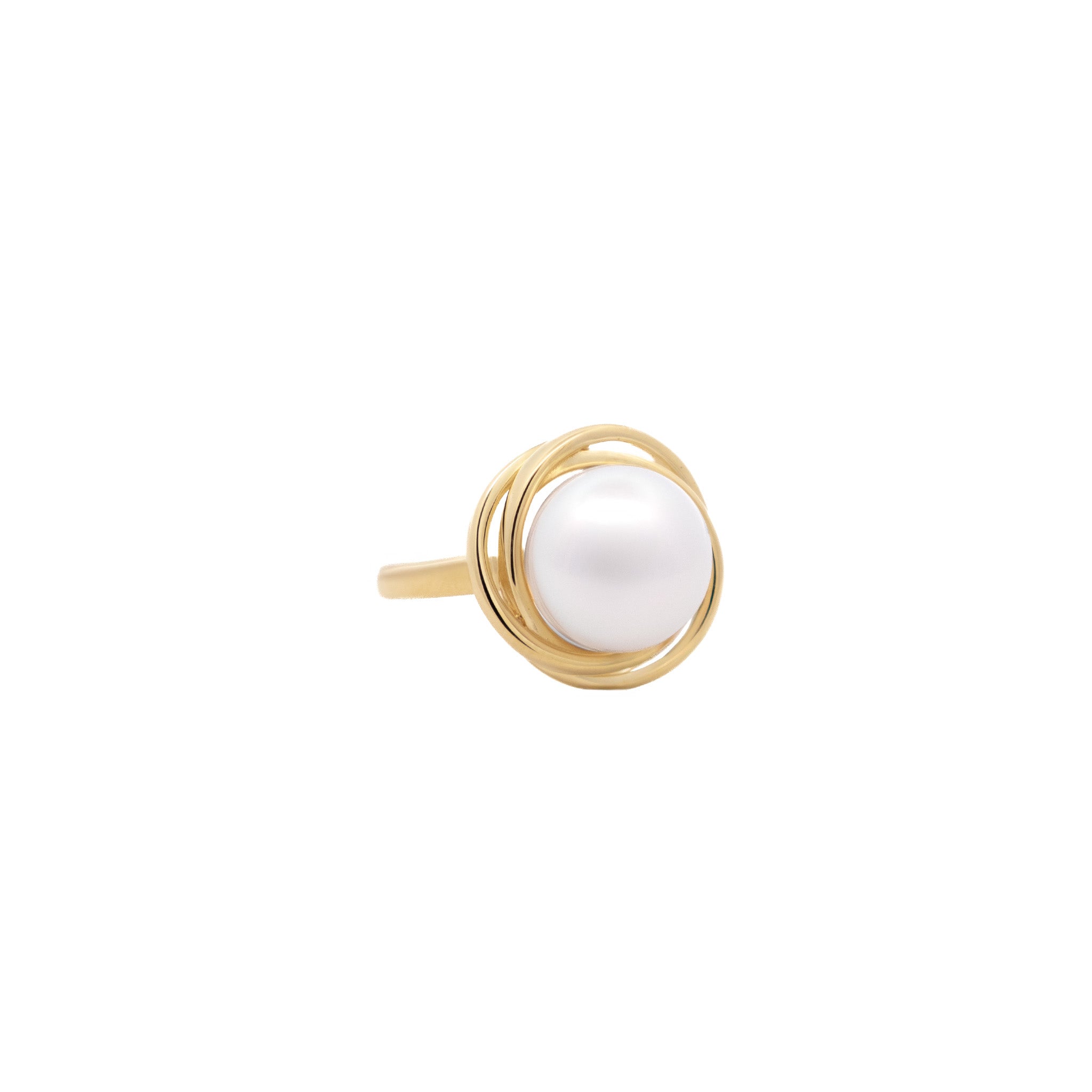 9K Yellow Gold Australian South Sea 11-12 mm Cultured Pearl Ring front view