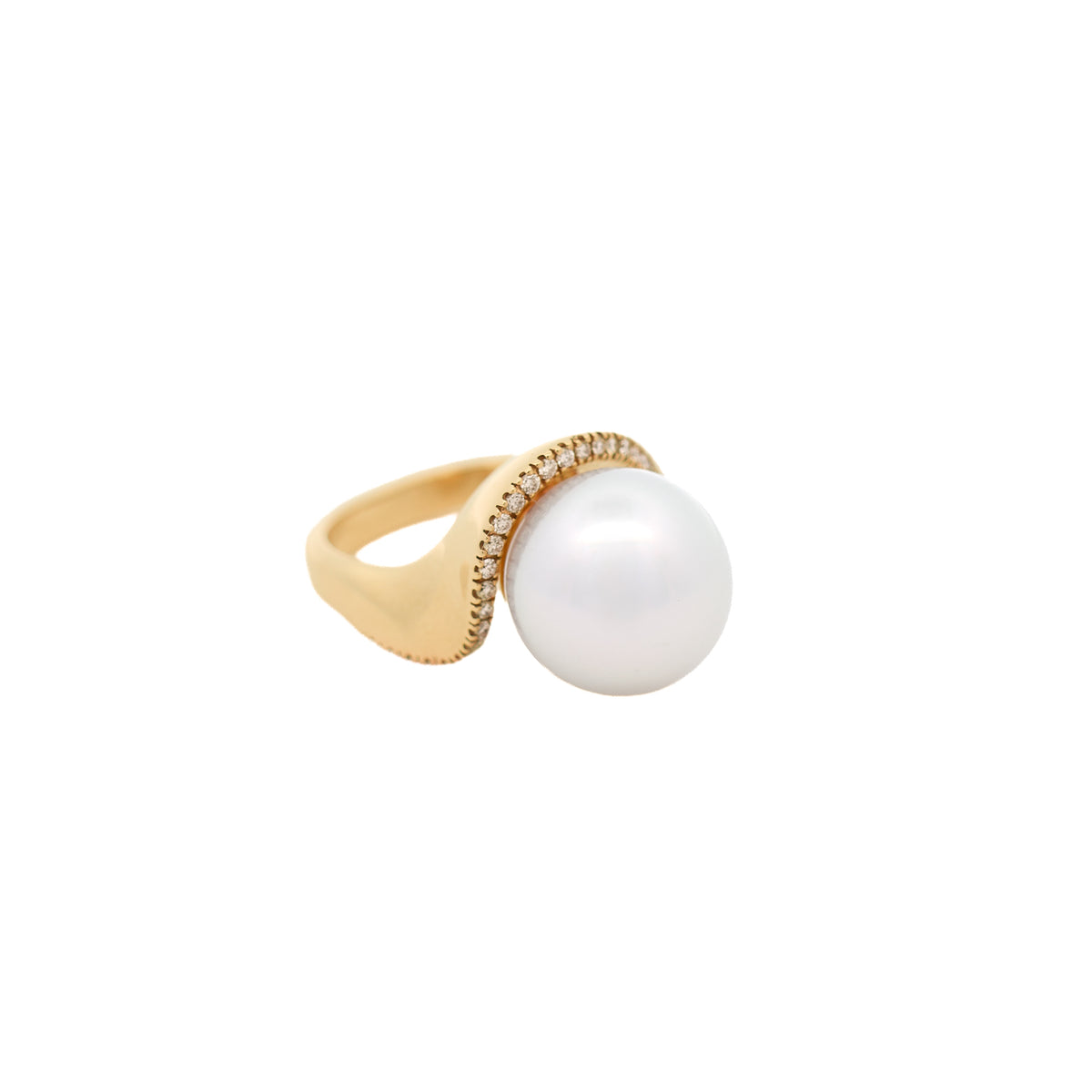 9K Yellow Gold Australian South Sea 11-12 mm Cultured Pearl and Argyle Diamond Ring side view