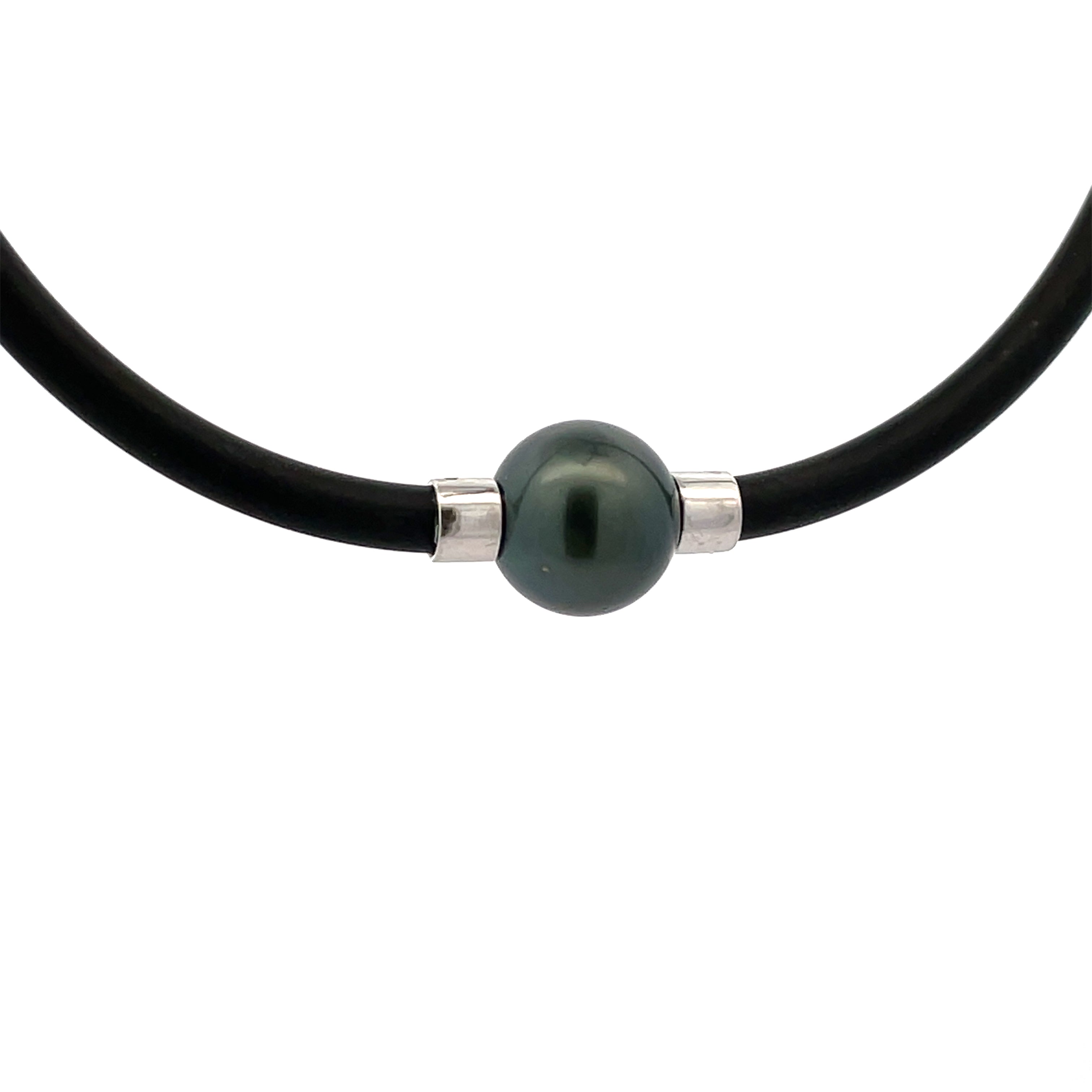 Sterling Silver Tahitian Cultured 12 -13mm Pearl Neoprene Necklace