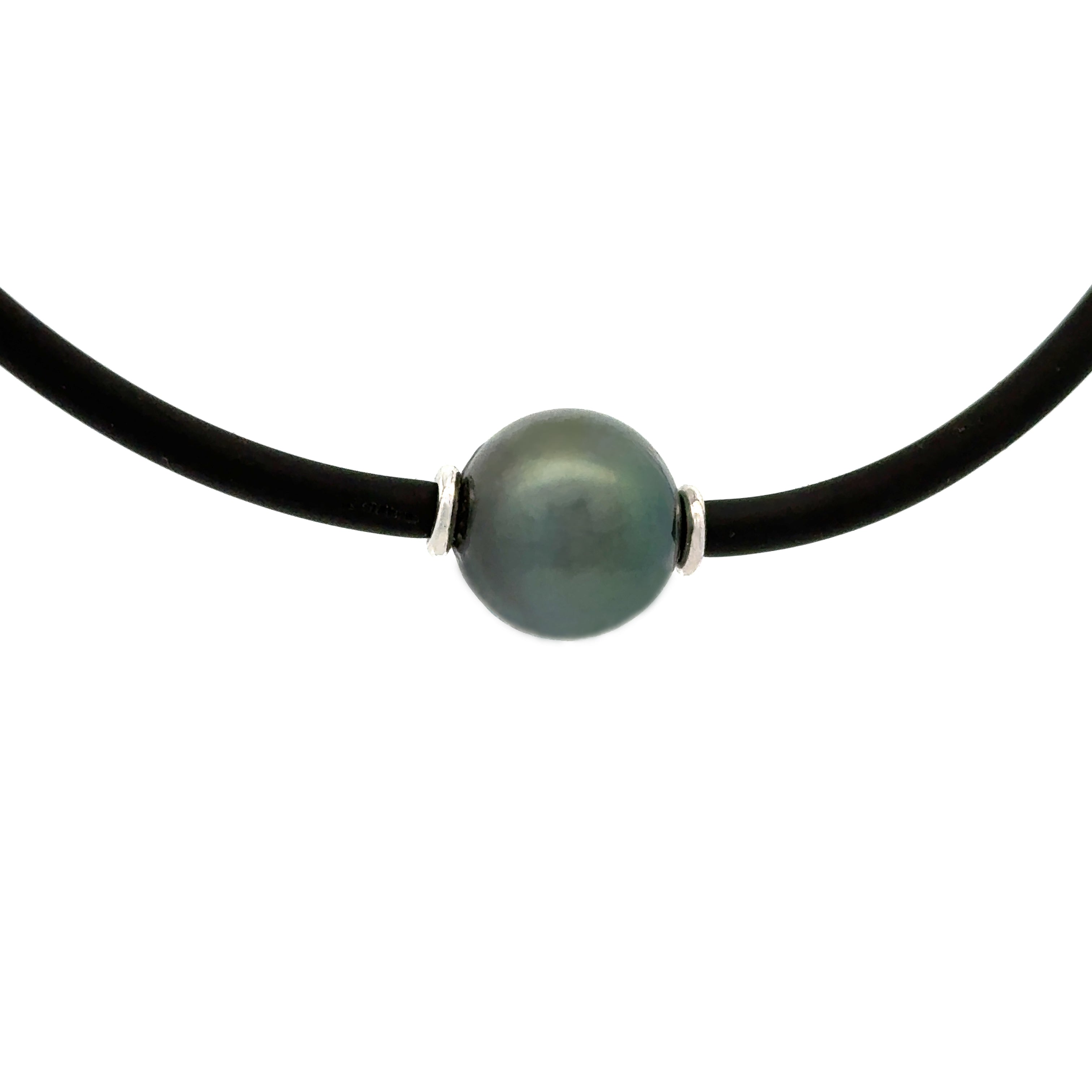 Stainless Steel Tahitian Cultured 12-13 mm Pearl Neoprene Necklace