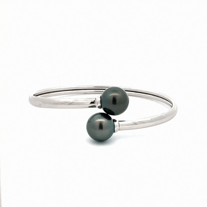 Sterling Silver Tahitian Cultured 11-12 mm Pearl Bangle