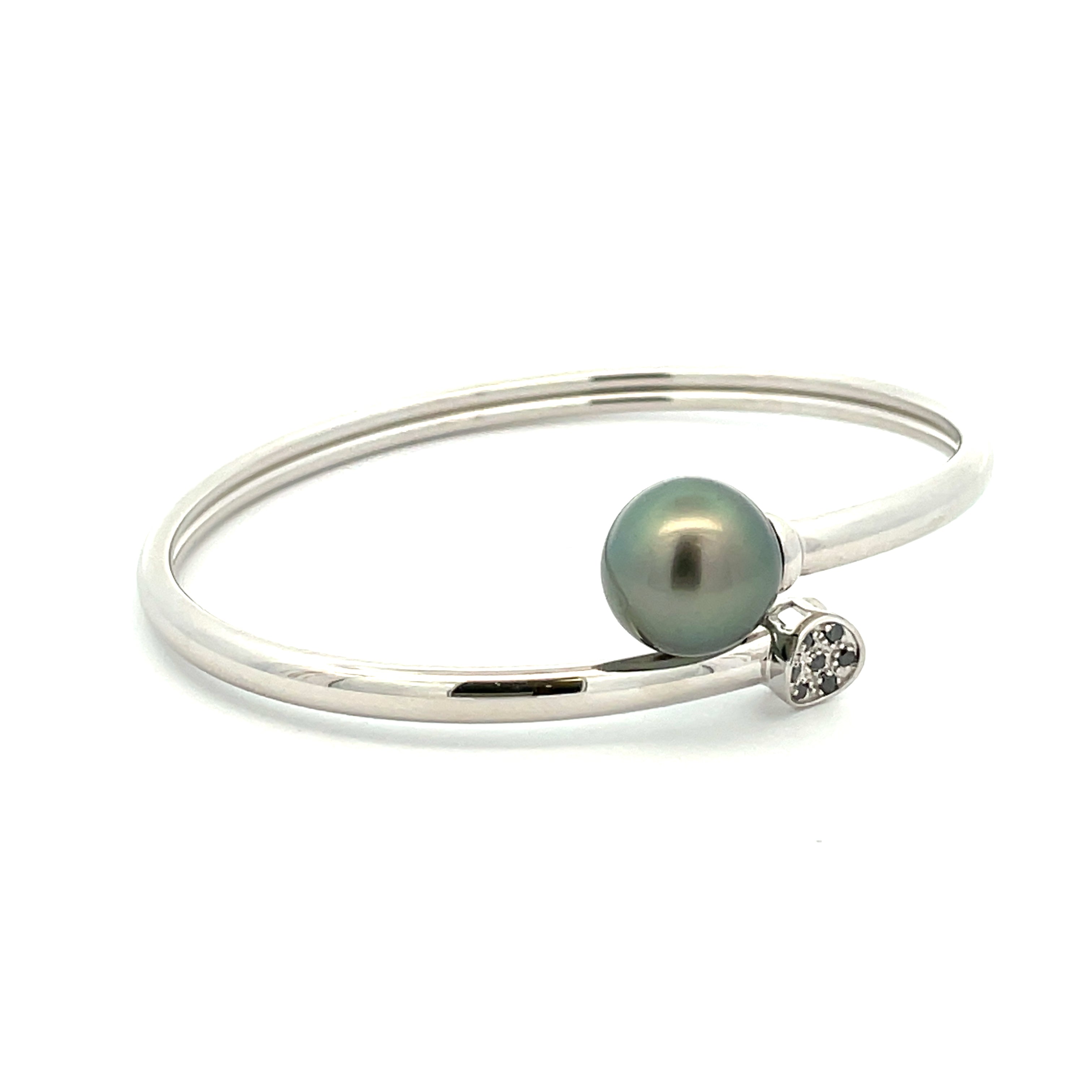 Sterling Silver Tahitian Cultured Pearl and Diamond Bangle