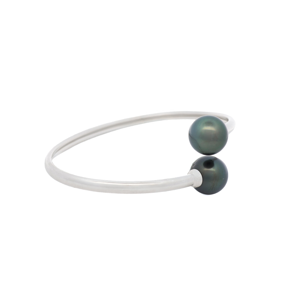 Sterling Silver Tahitian 12-13 mm Cultured Pearl Bangle side view