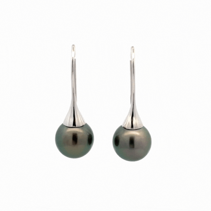 纯银大溪地养殖珍珠 11-12 毫米钩形耳环