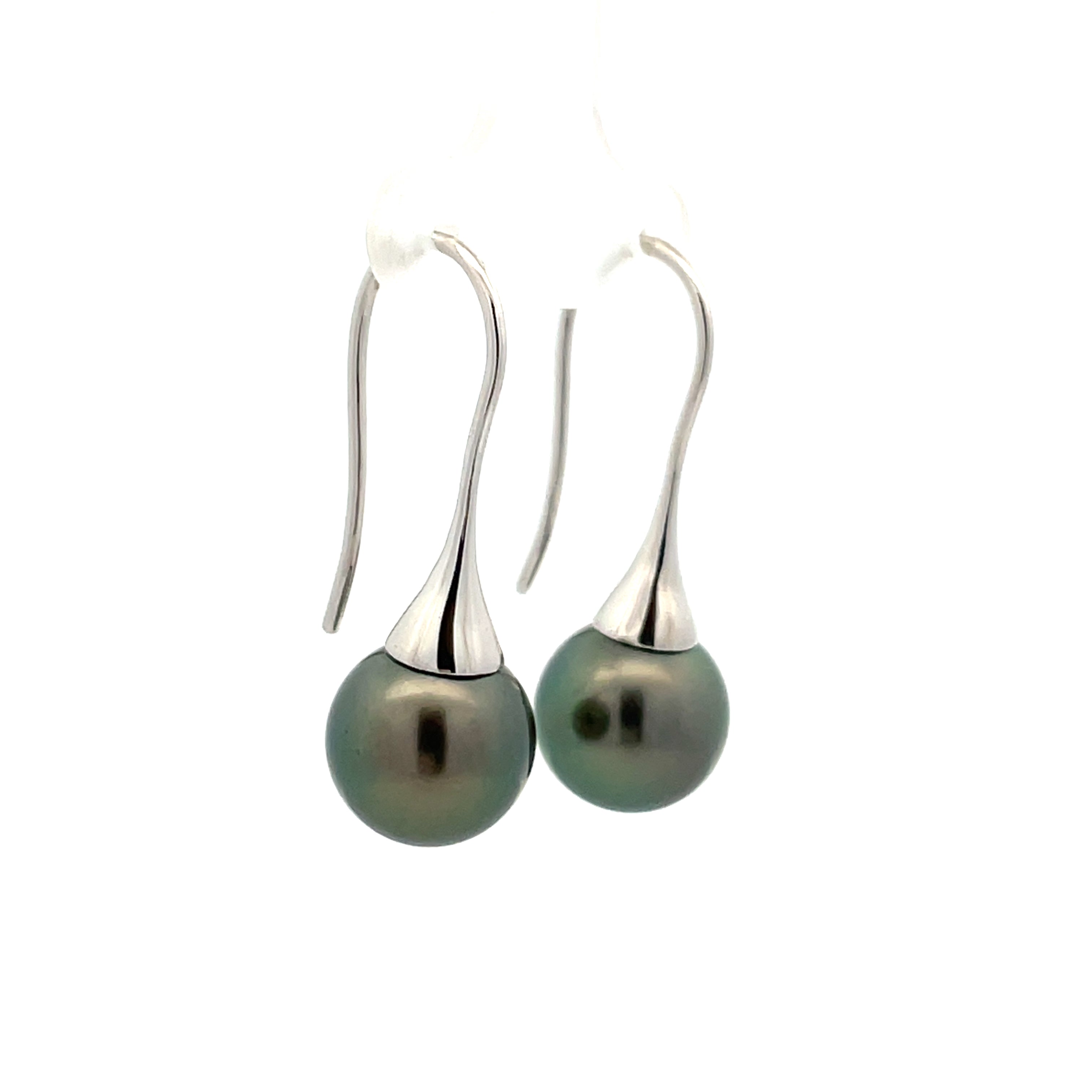 纯银大溪地养殖珍珠 11-12 毫米钩形耳环