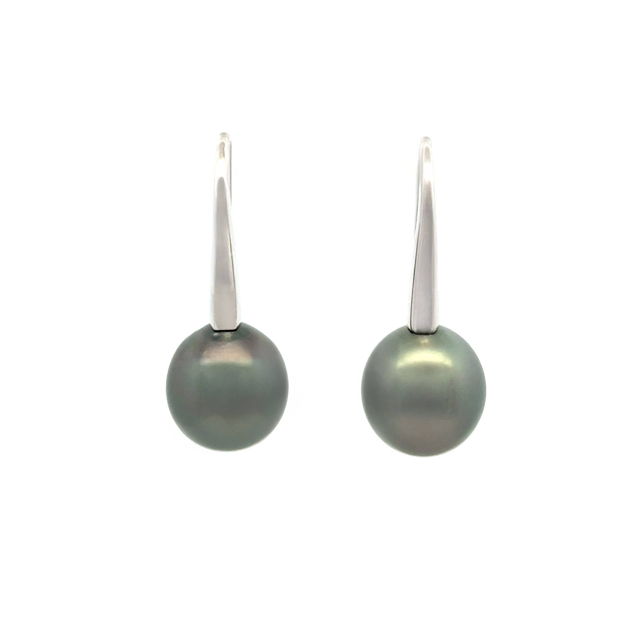 Sterling Silver Tahitian 10-11 mm Cultured Pearl Hook Earrings front view