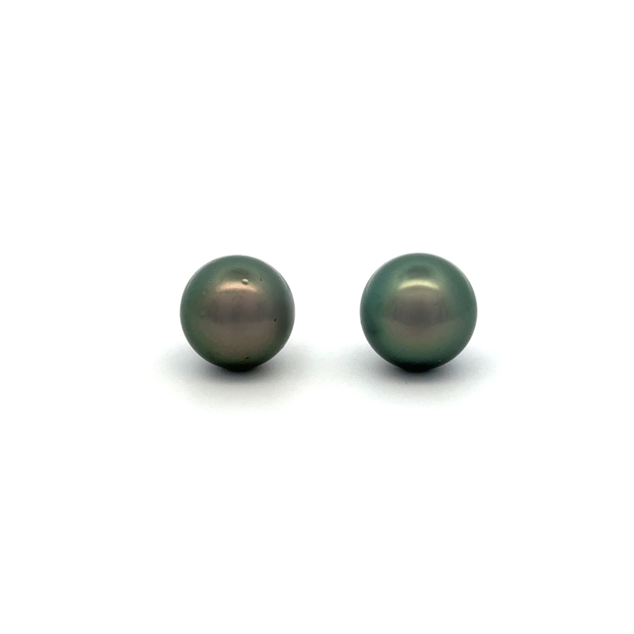9K White Gold Tahitian 9-10 mm Cultured Pearl Stud Earrings front view on white background