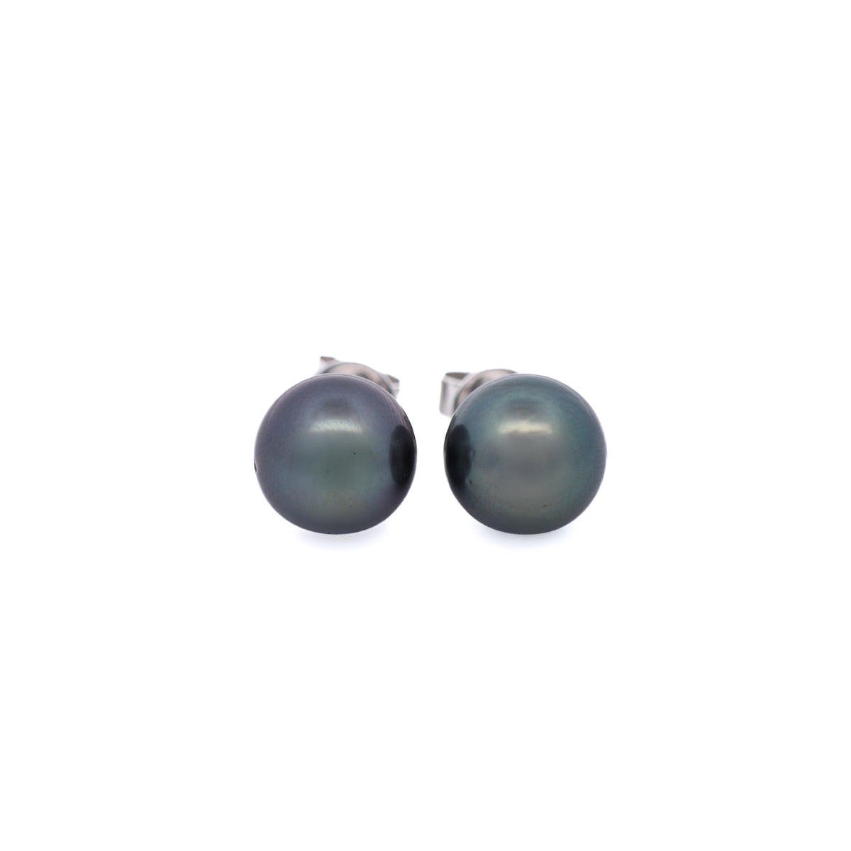 9K White Gold Tahitian 9-10mm Cultured Pearl Stud Earrings front view