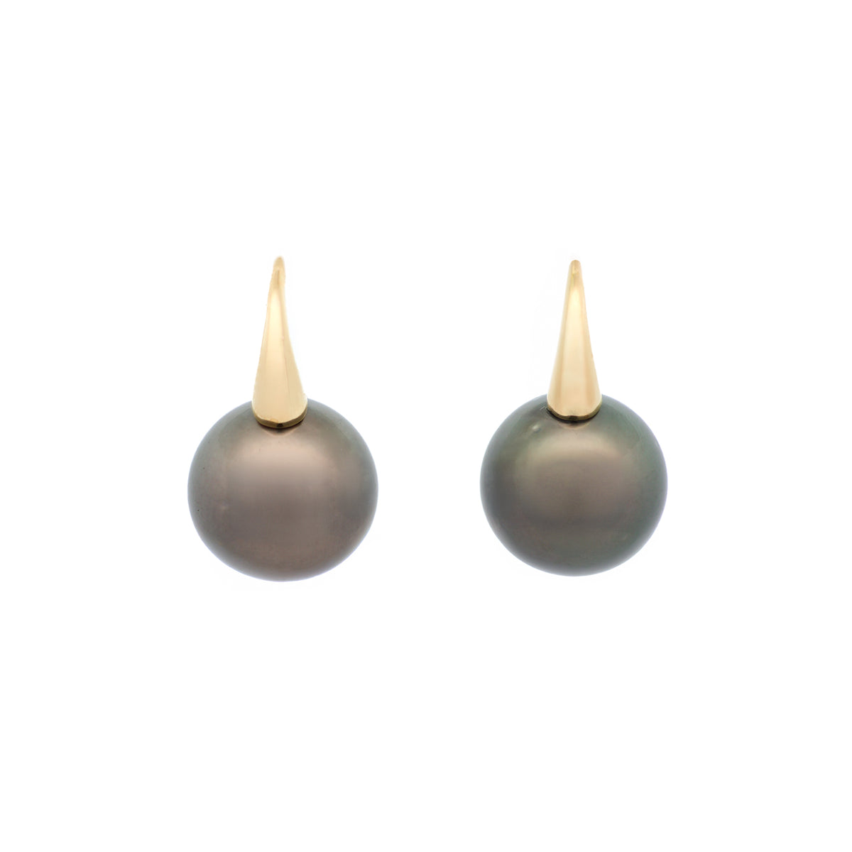9K Yellow Gold Tahitian 11-12 mm Cultured Pearl Hook Earrings front view