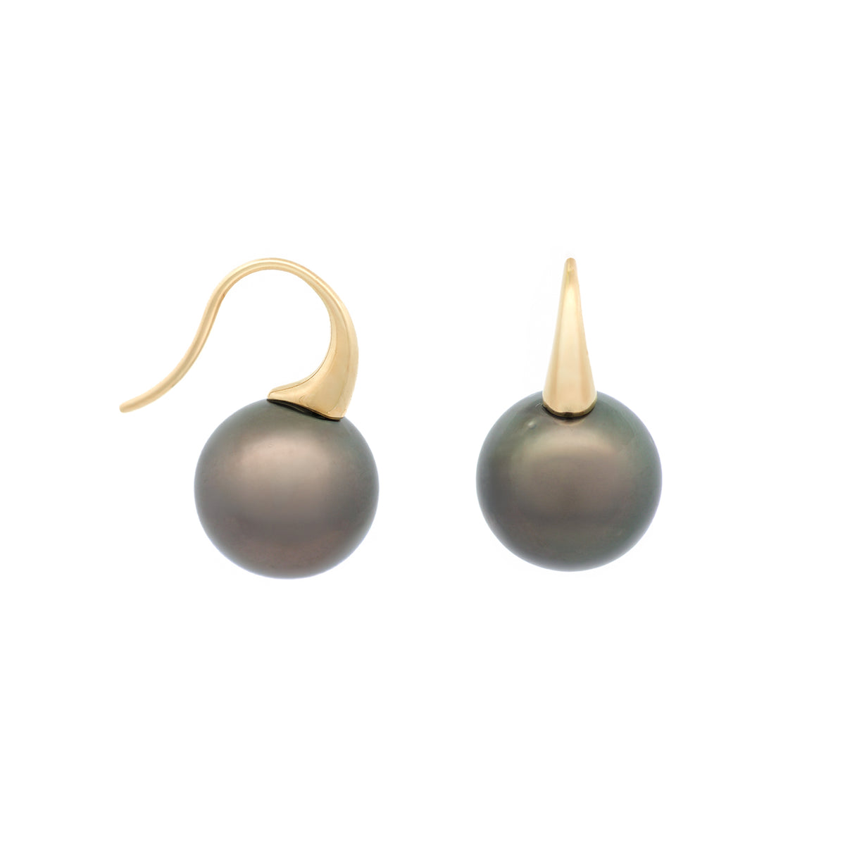 9K Yellow Gold Tahitian 11-12 mm Cultured Pearl Hook Earrings side view