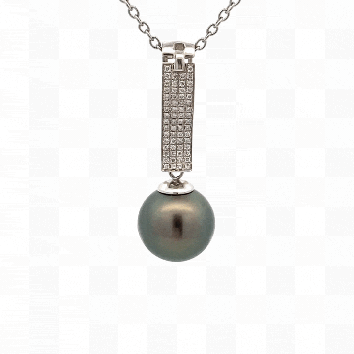 18K White Gold Tahitian Cultured 12 -13 mm Pearl & Diamond Pendant
