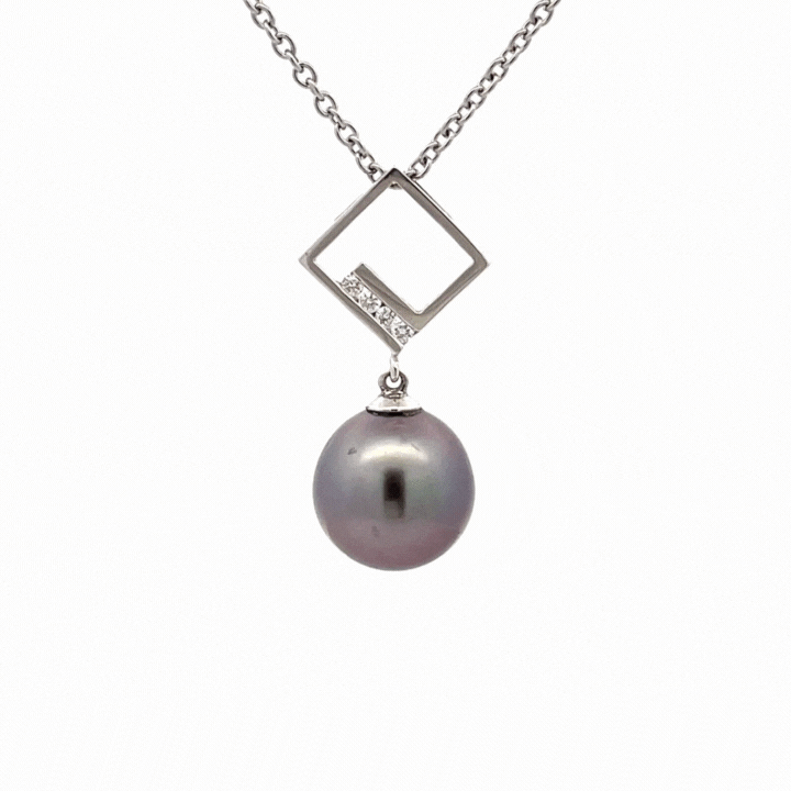 18K White Gold Tahitian Cultured 11-12 mm Pearl and Diamond Pendant