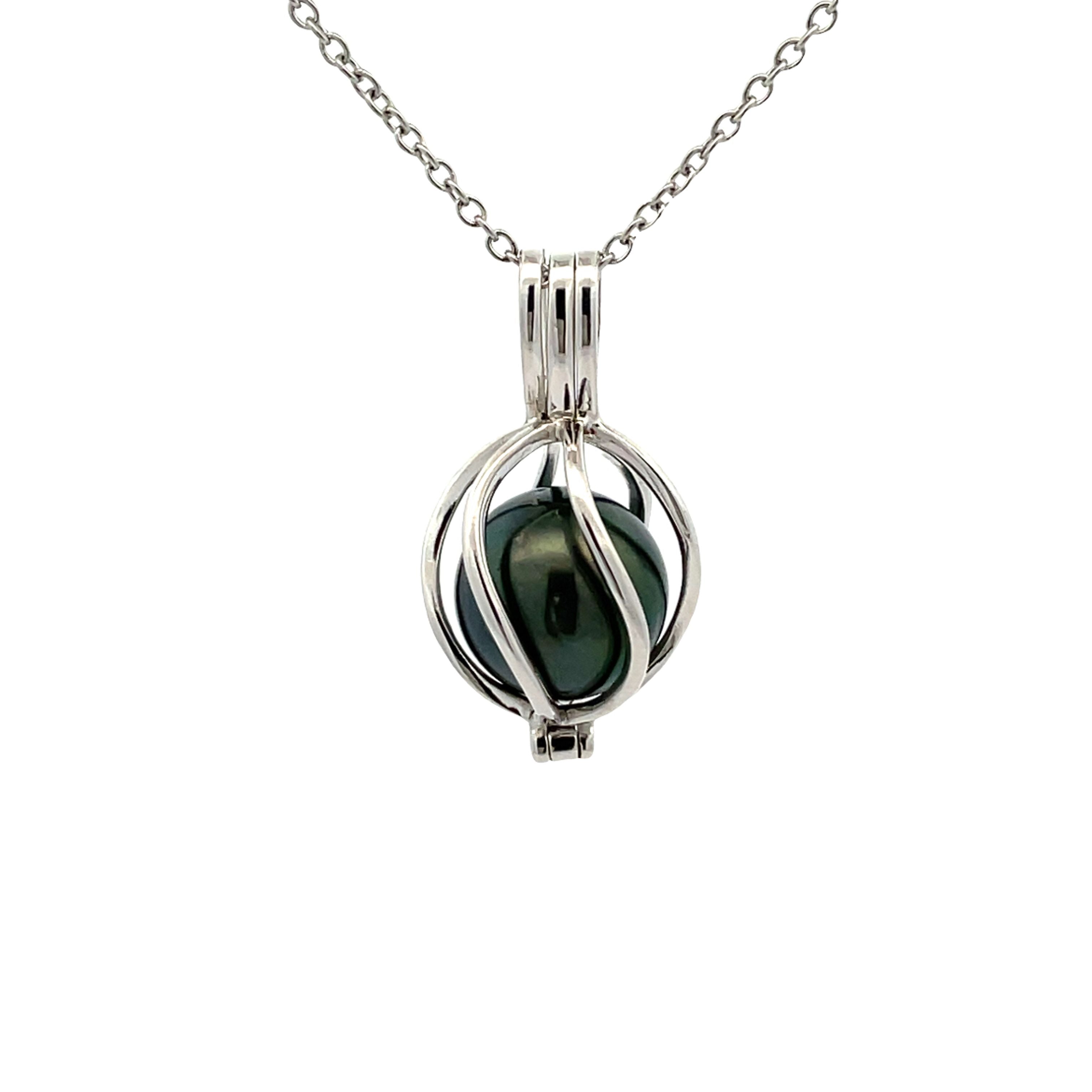 Sterling Silver Tahitian Cultured 11-12 mm Pearl Curved Cage Pendant