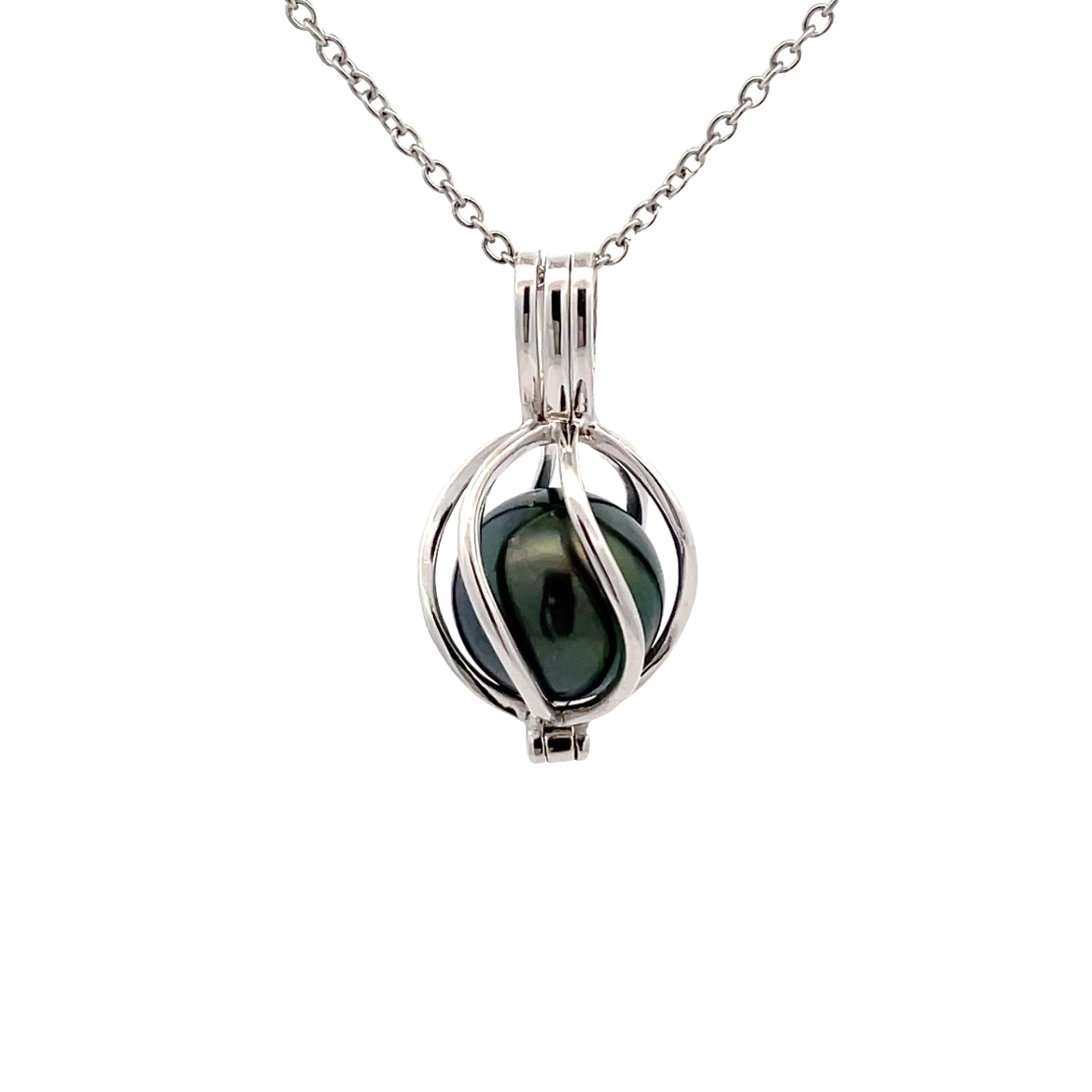 Sterling Silver Tahitian Cultured 11-12 mm Pearl Curved Cage Pendant