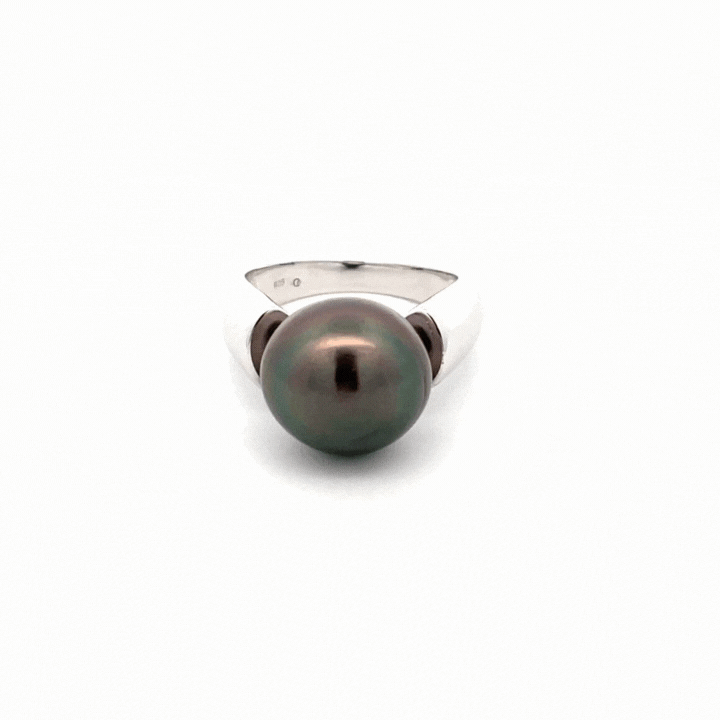 纯银大溪地养殖 11-12 毫米珍珠戒指
