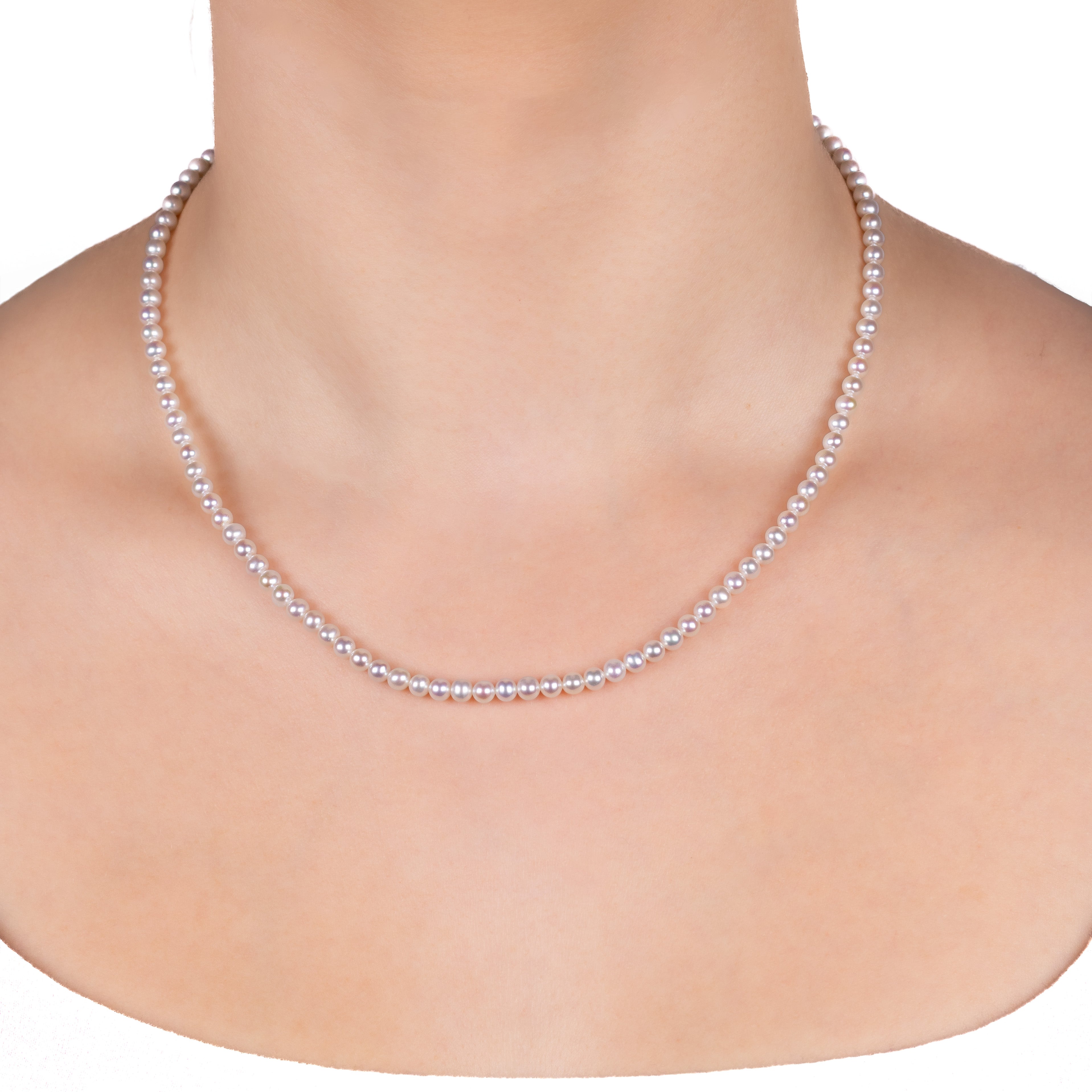 Sterling Silver Freshwater 4-4.5 mm Pearl Strand on a model