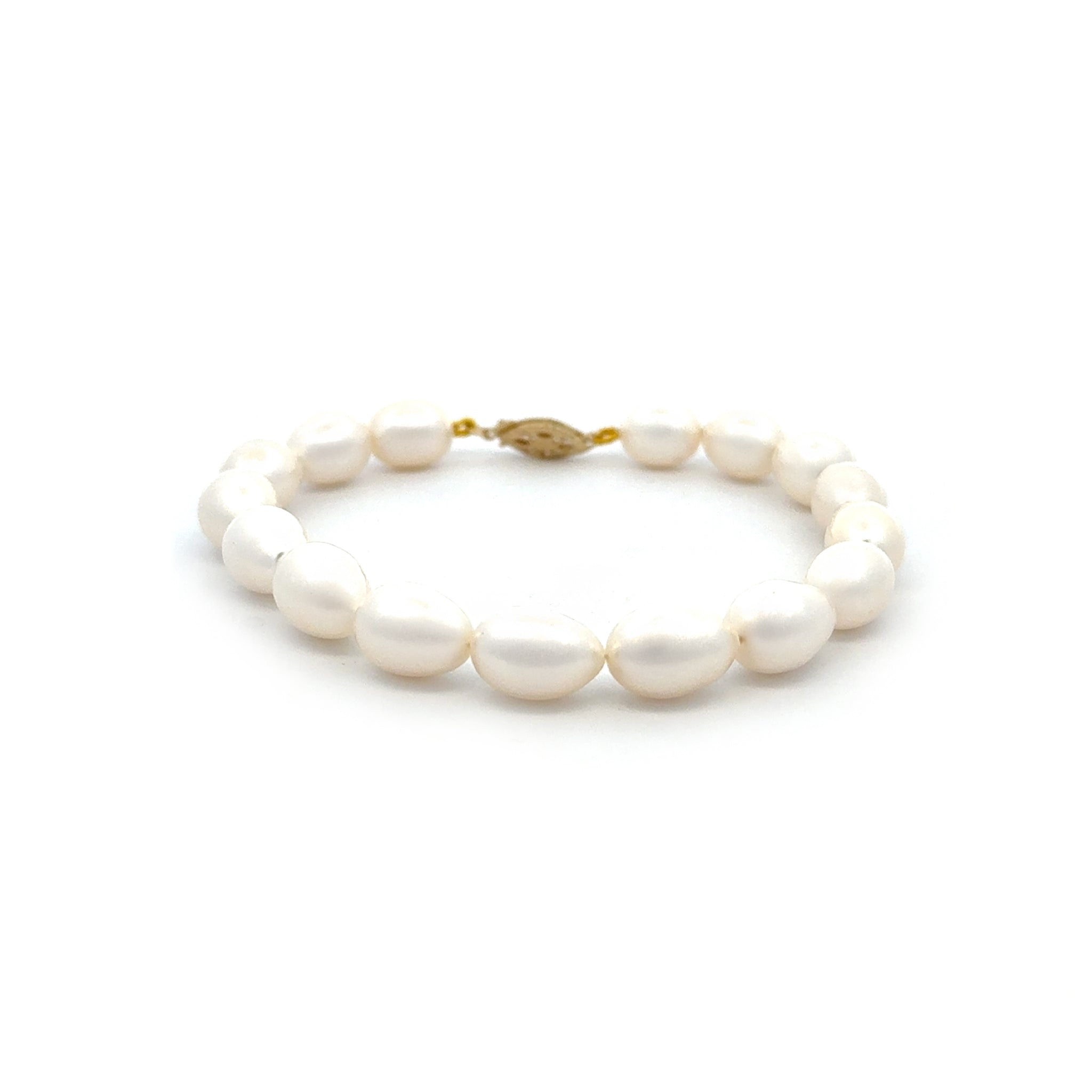 9K Yellow Gold Freshwater 8-9 mm Pearl Bracelet front view