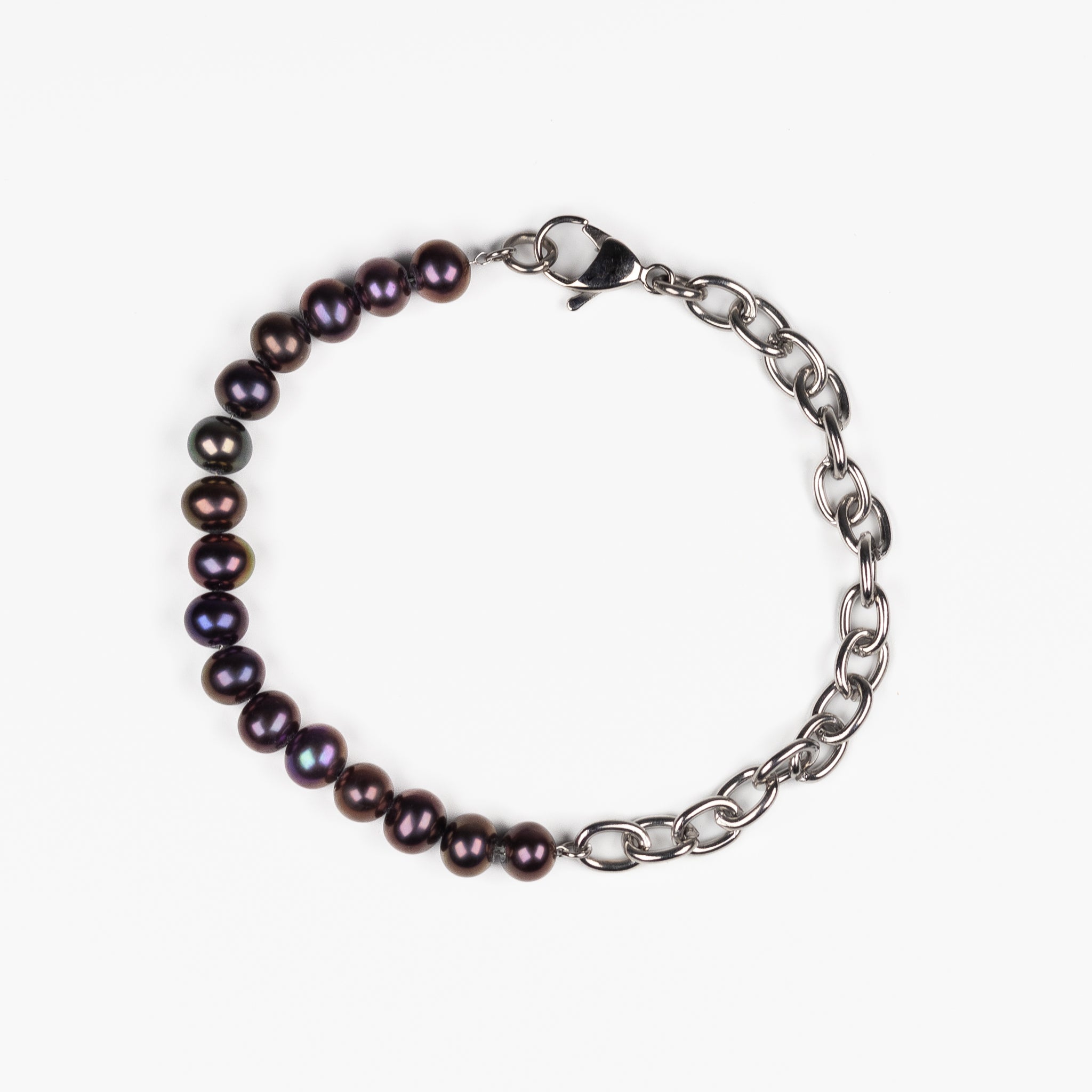 Stainless Steel and Peacock Freshwater Pearl Link Bracelet