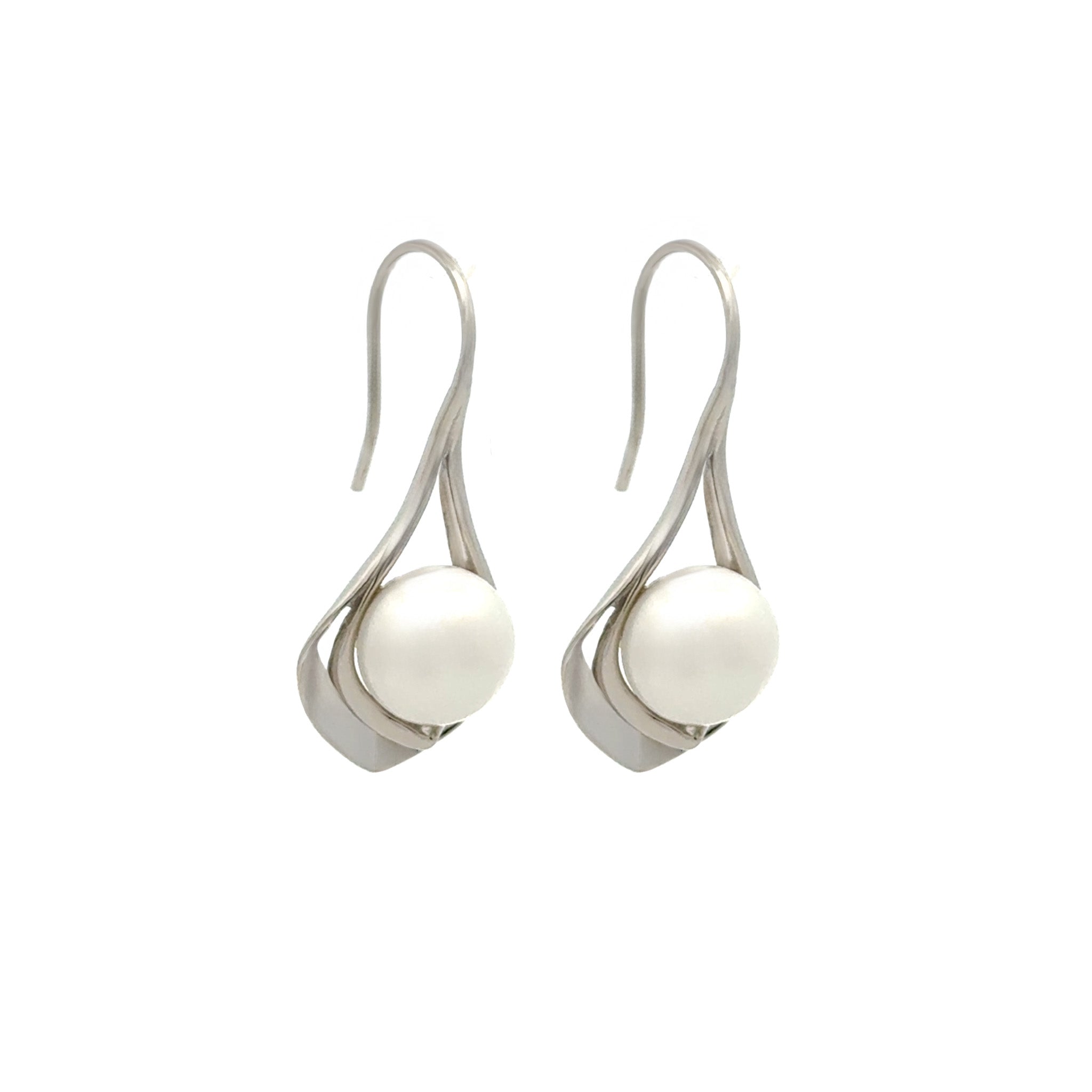Sterling Silver Freshwater Pearl 9.5-10 mm Earrings side view