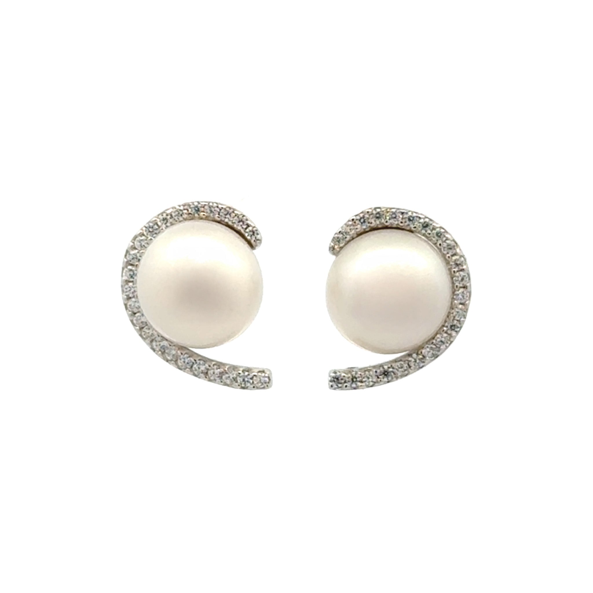 Sterling Silver Freshwater Pearl & Cubic Zirconia 7-8 mm Earrings on a white background
