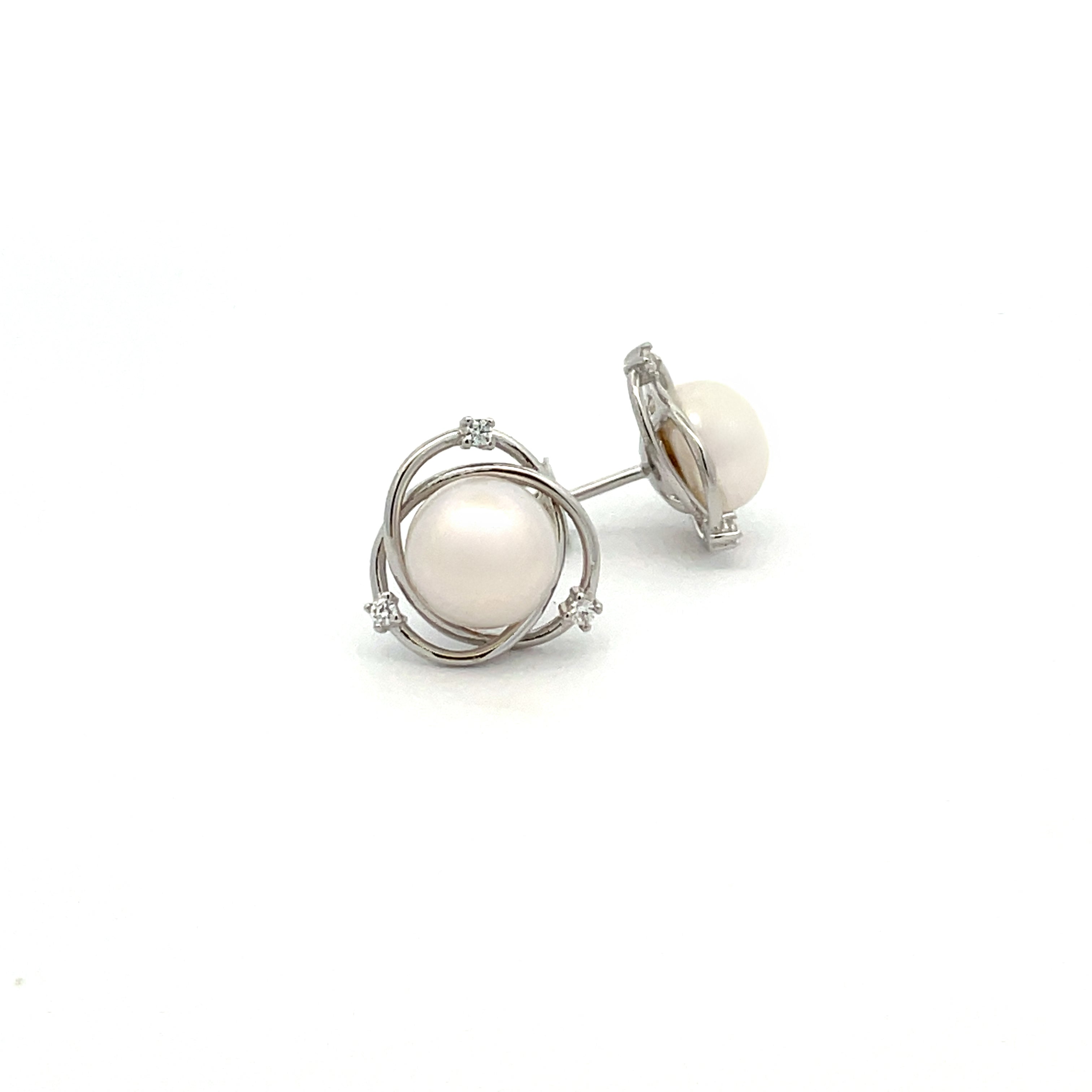 Sterling Silver Freshwater Pearl and Cubic Zirconia Stud Earrings side view