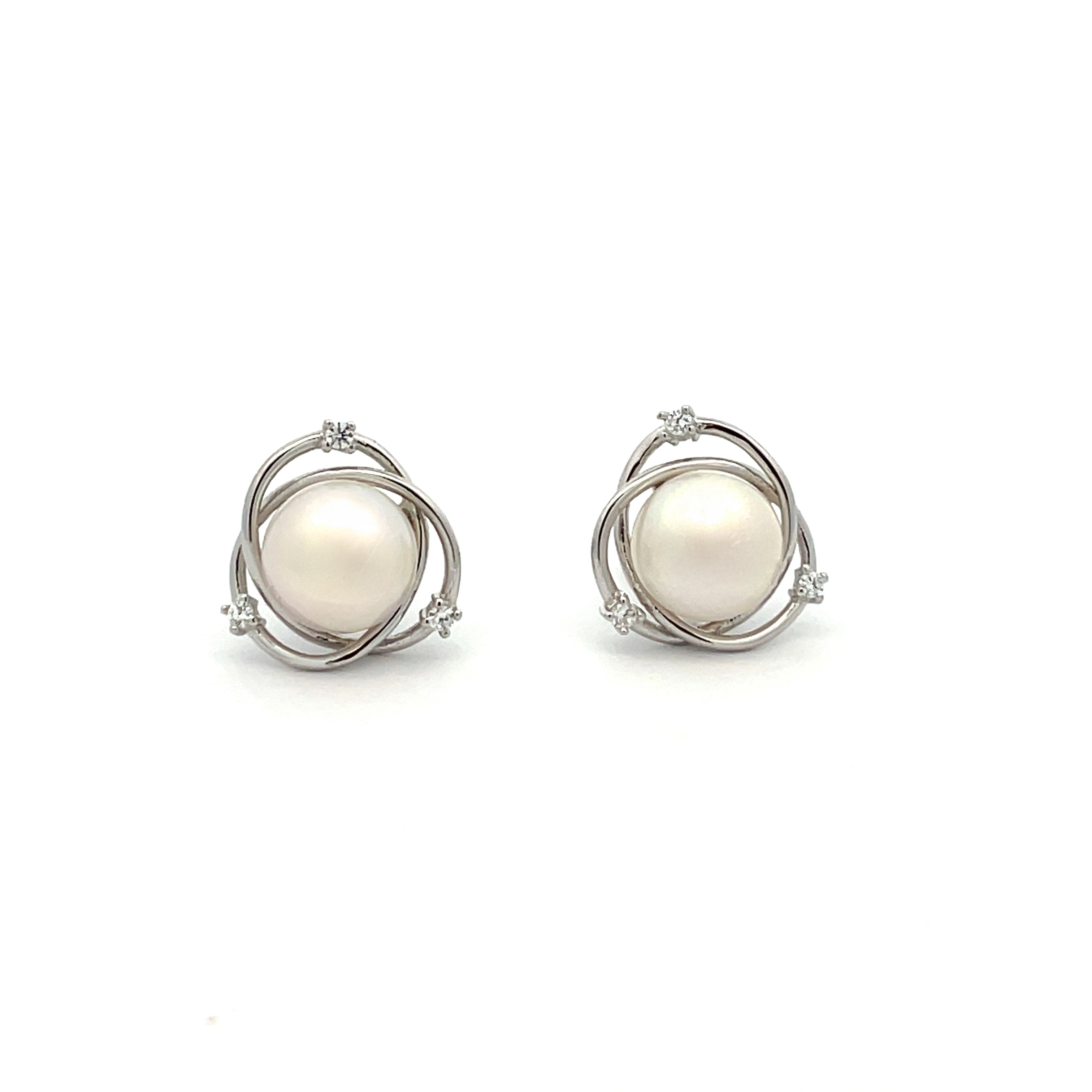 Sterling Silver Freshwater Pearl and Cubic Zirconia Stud Earrings