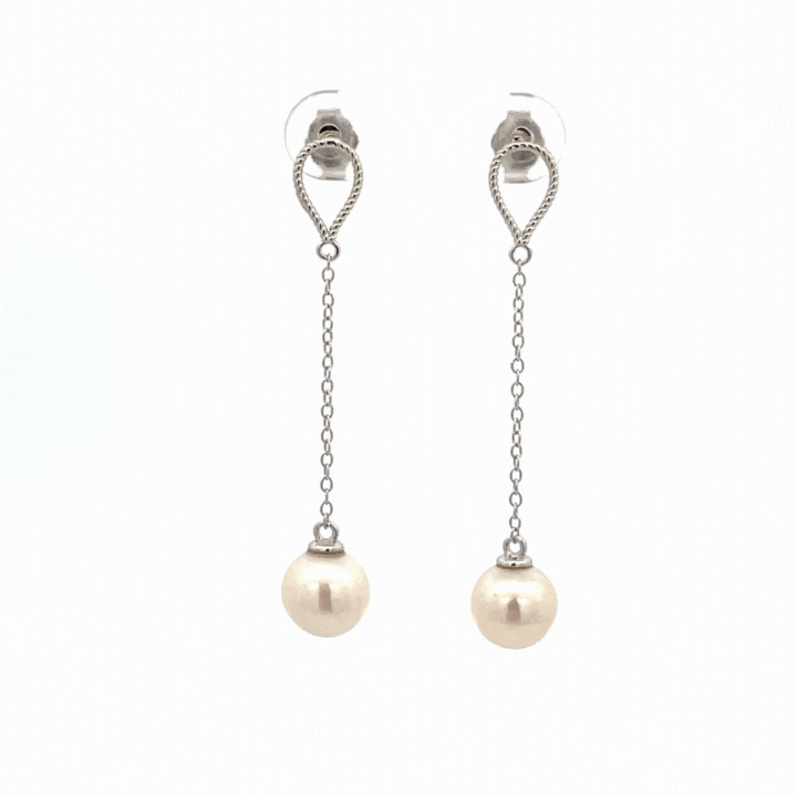 纯银淡水 8-9 毫米圆形珍珠吊式耳环