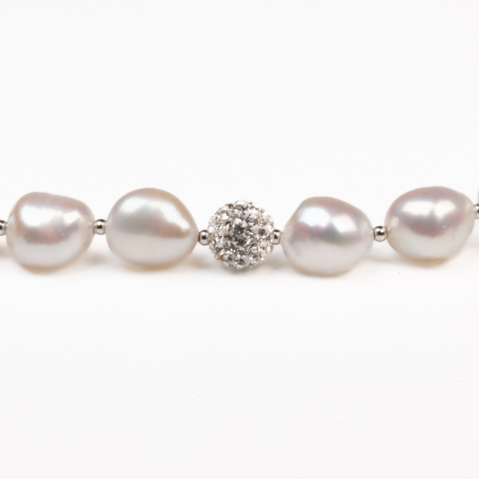 Sterling Silver Freshwater Pearl Crystal Clay Ball Necklace