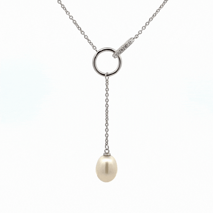 纯银淡水珍珠和方晶锆石项链