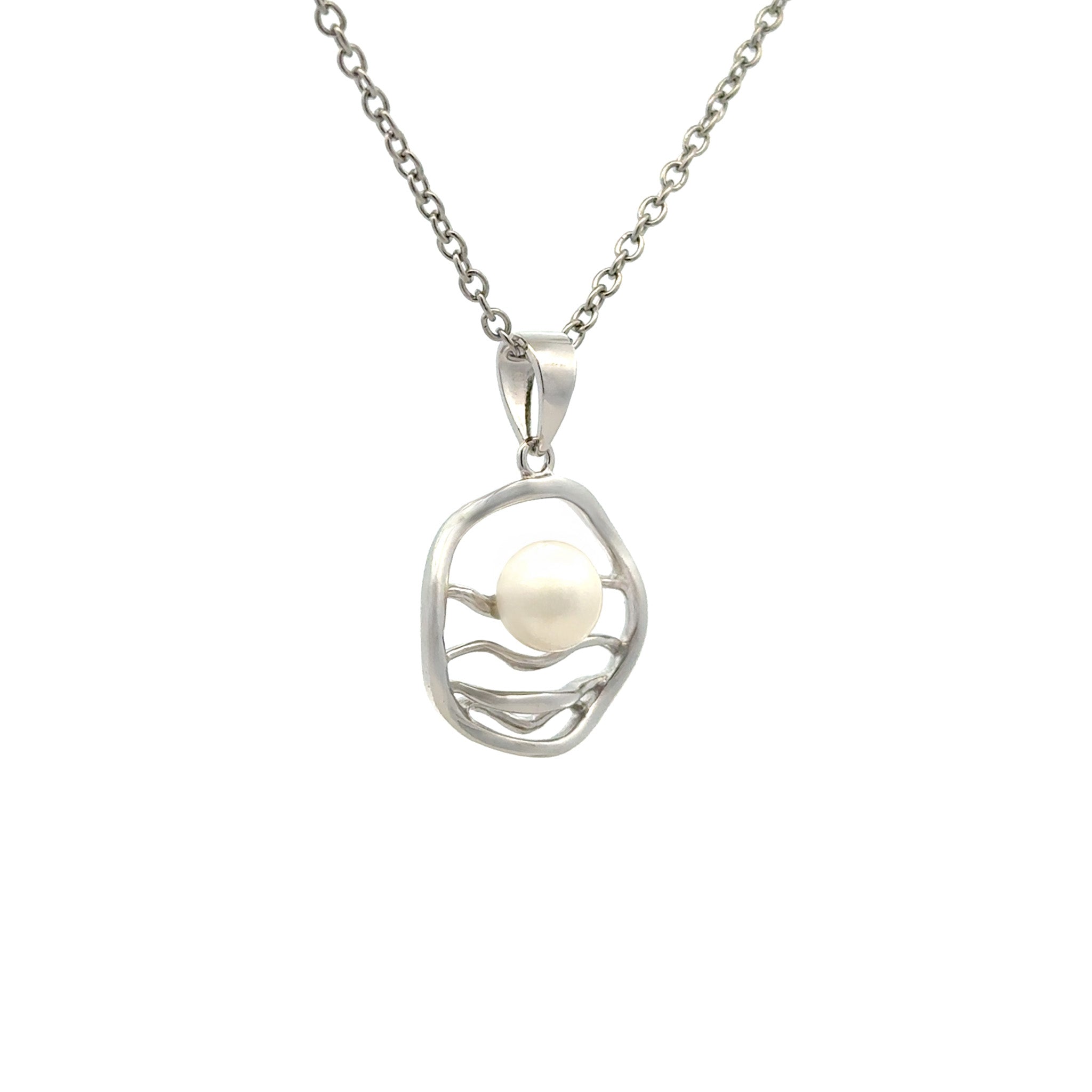 Sterling Silver Freshwater Pearl White 6.5- 7 mm Pendant side view