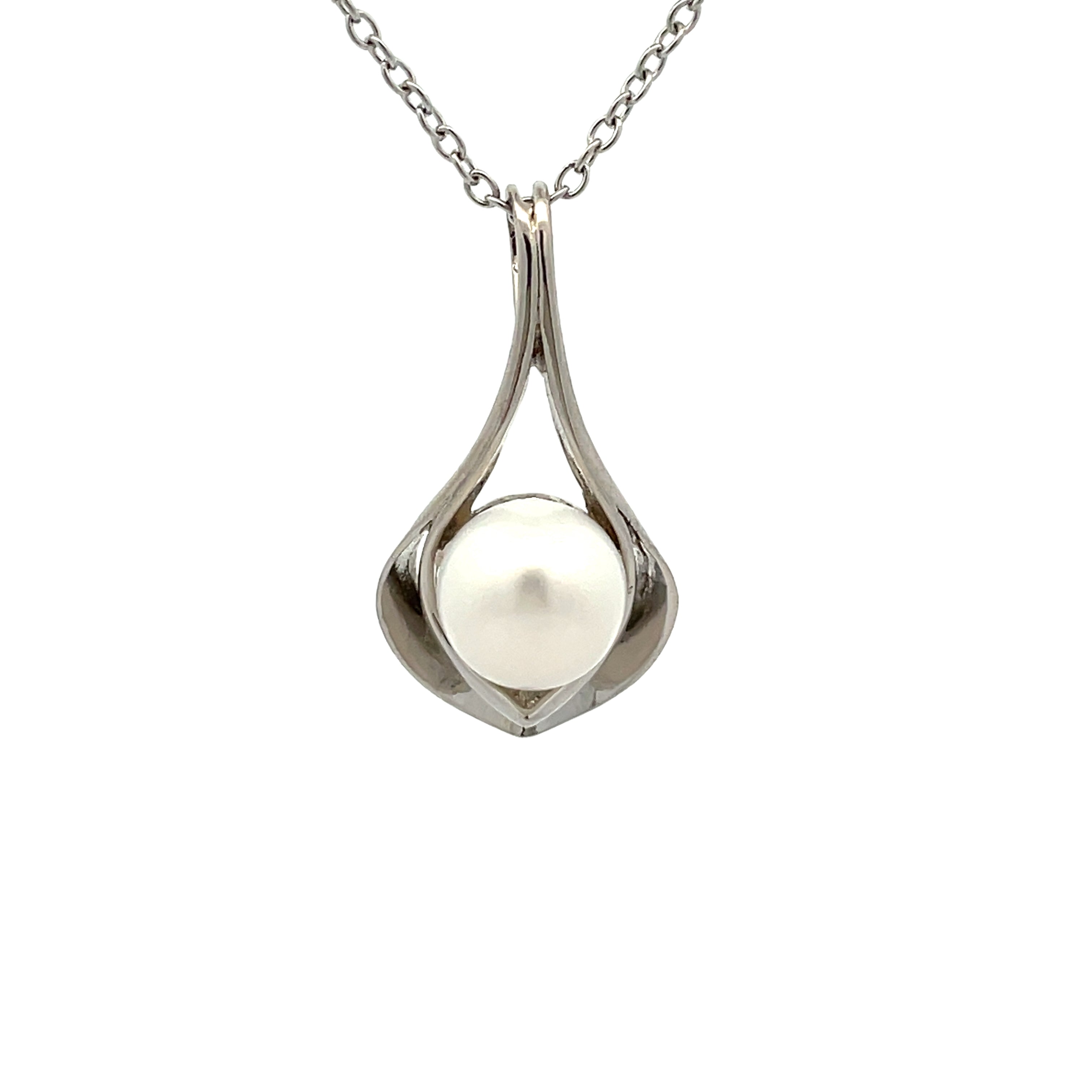 纯银淡水珍珠白色 9.5-10 毫米吊坠