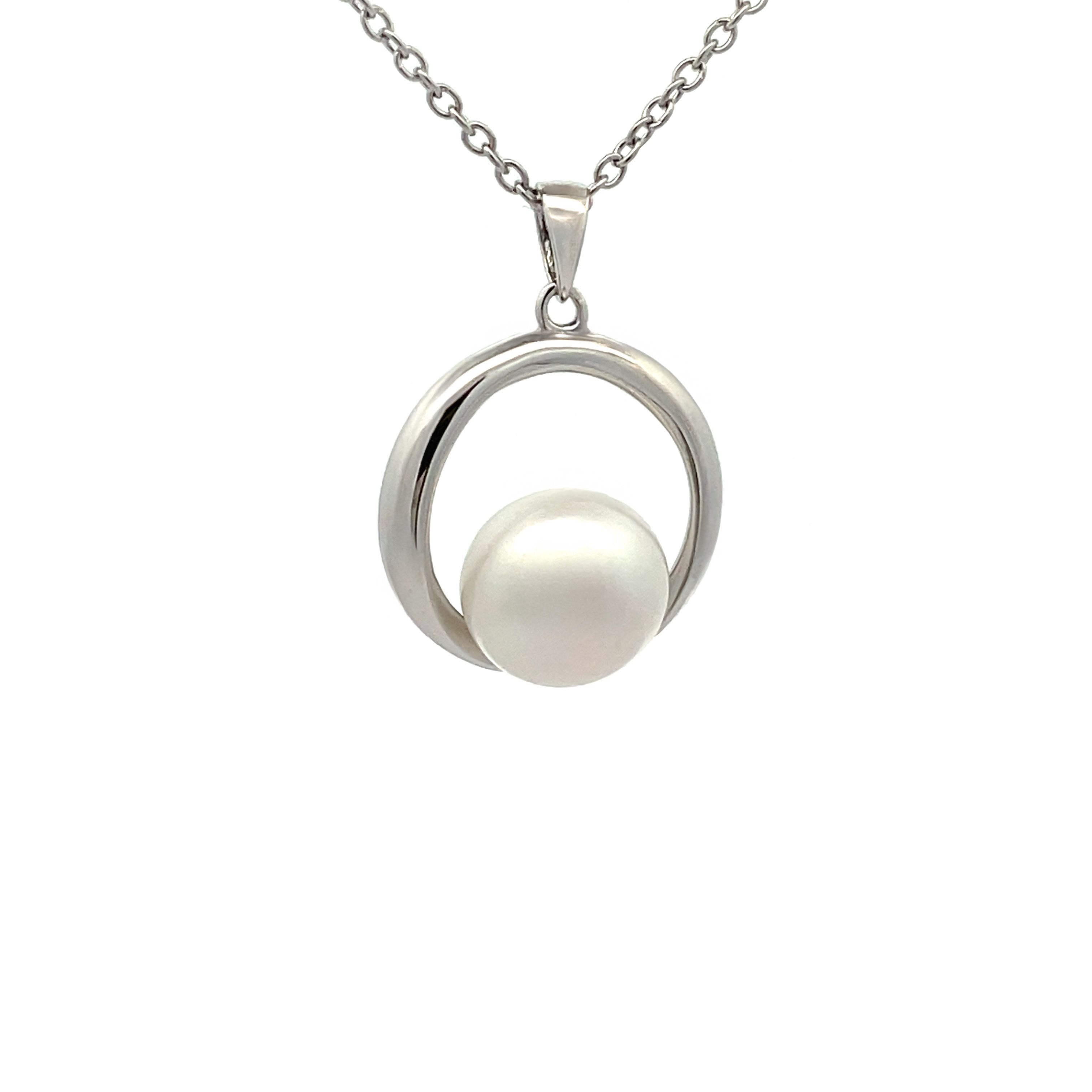 Sterling Silver Freshwater Pearl White 10-11 mm Pendant side view