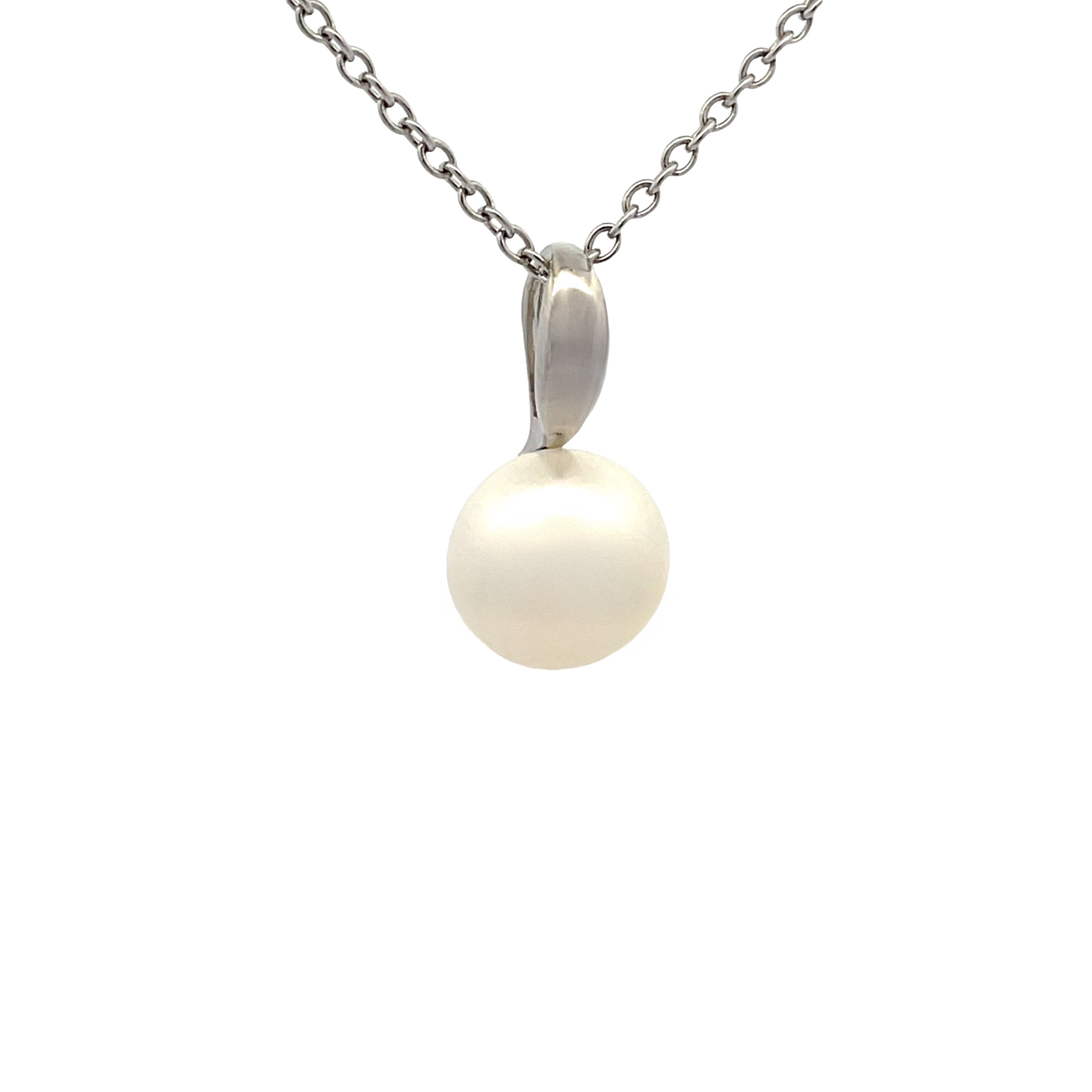 Sterling Silver Freshwater 10-11 mm White Pearl Pendant side view