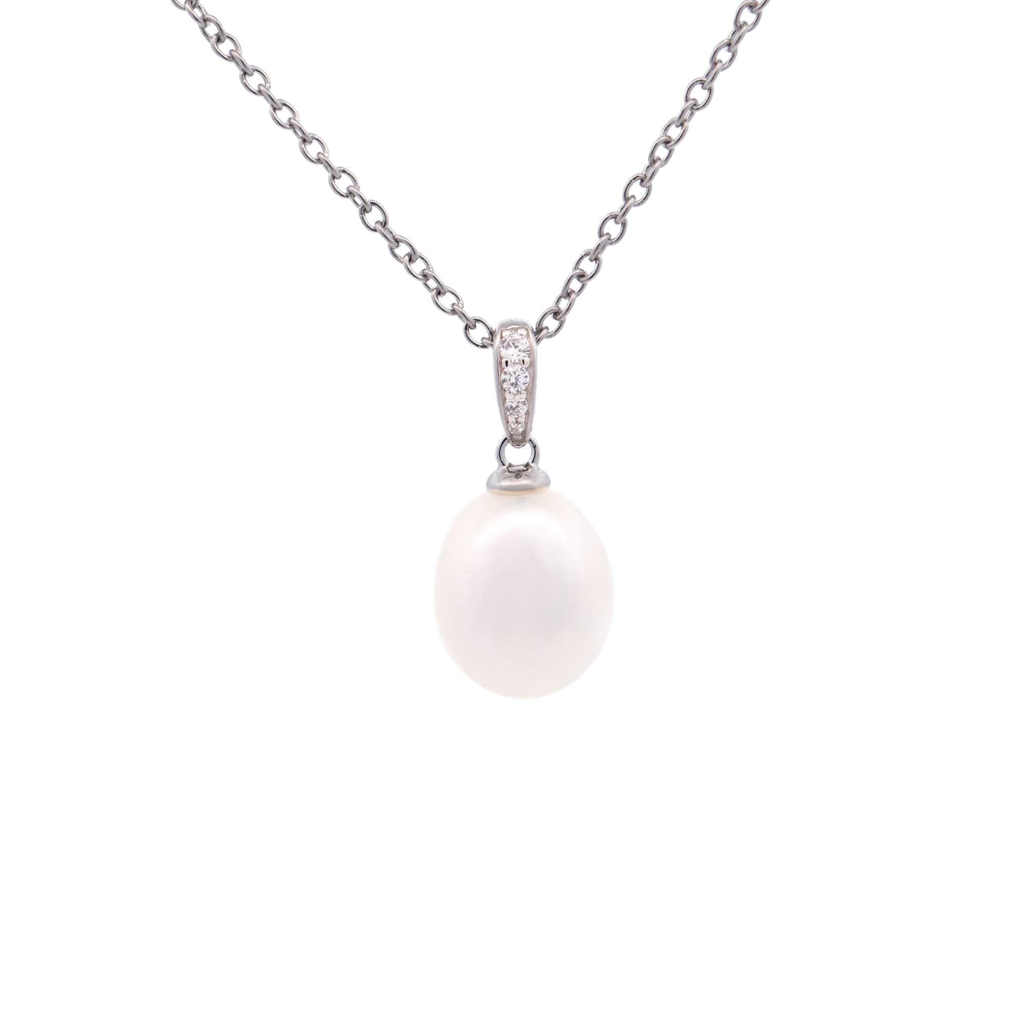 Sterling Silver Freshwater 10-11 mm Pearl and Cubic Zirconia Pendant front view