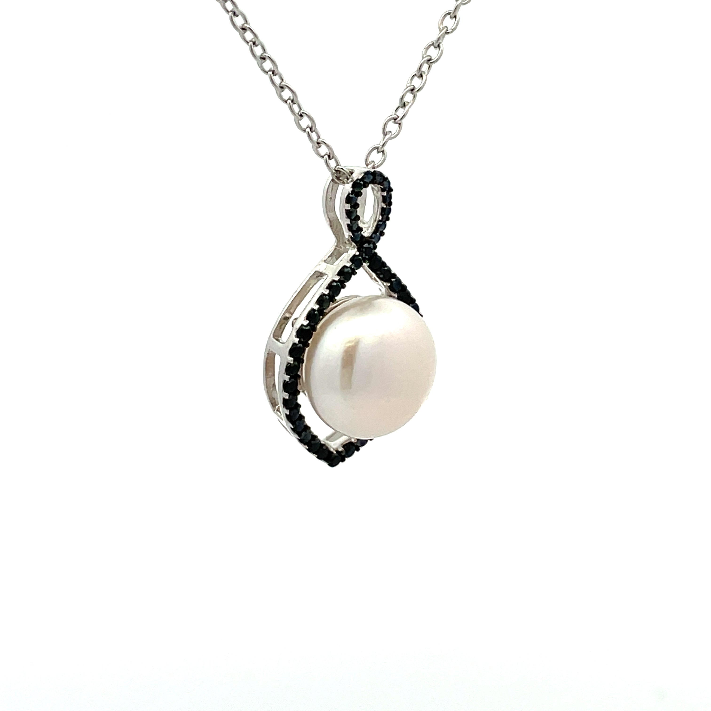 Sterling Silver Freshwater Pearl & Black Spinel Pendant