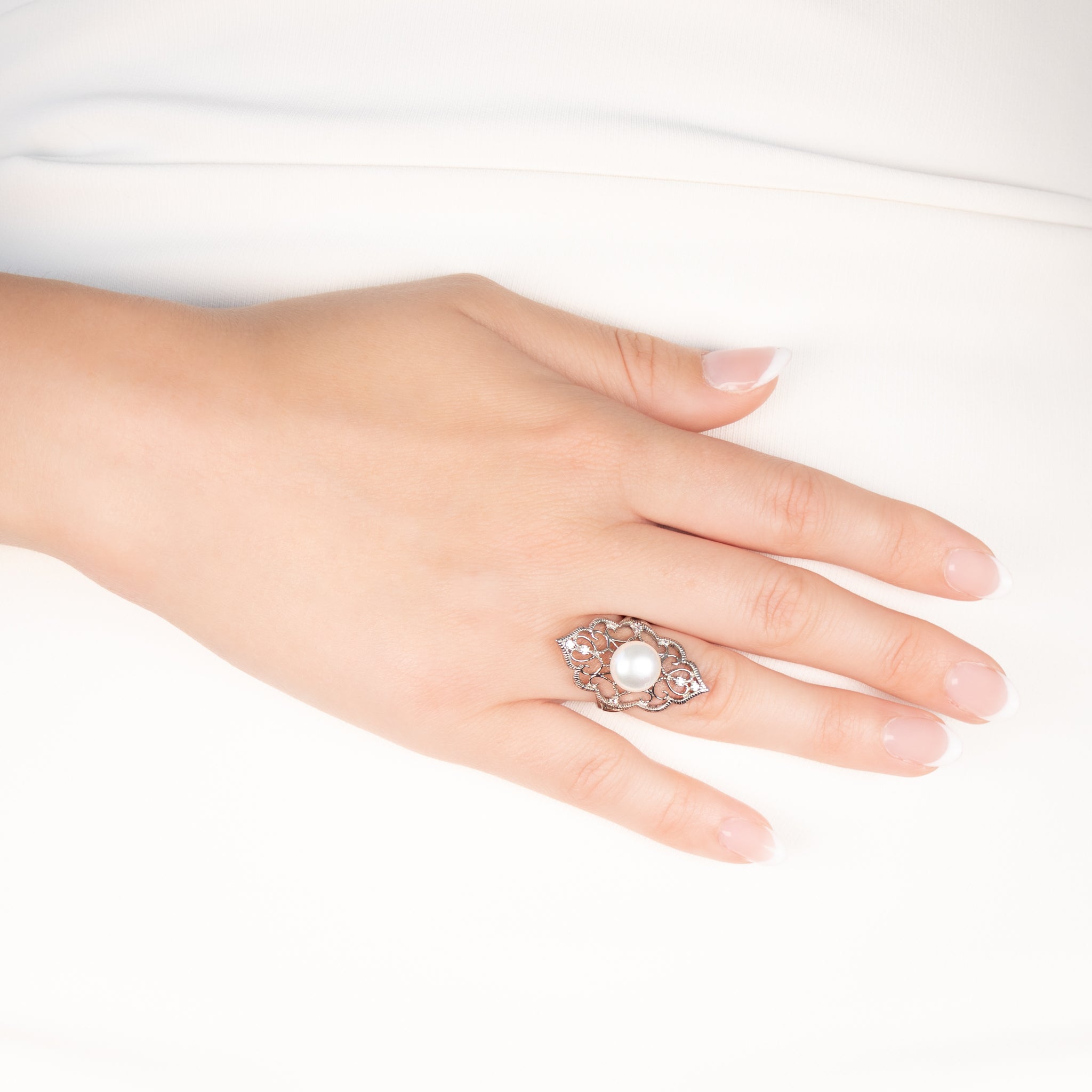 Sterling Silver Freshwater Pearl & Cubic Zirconia Ring